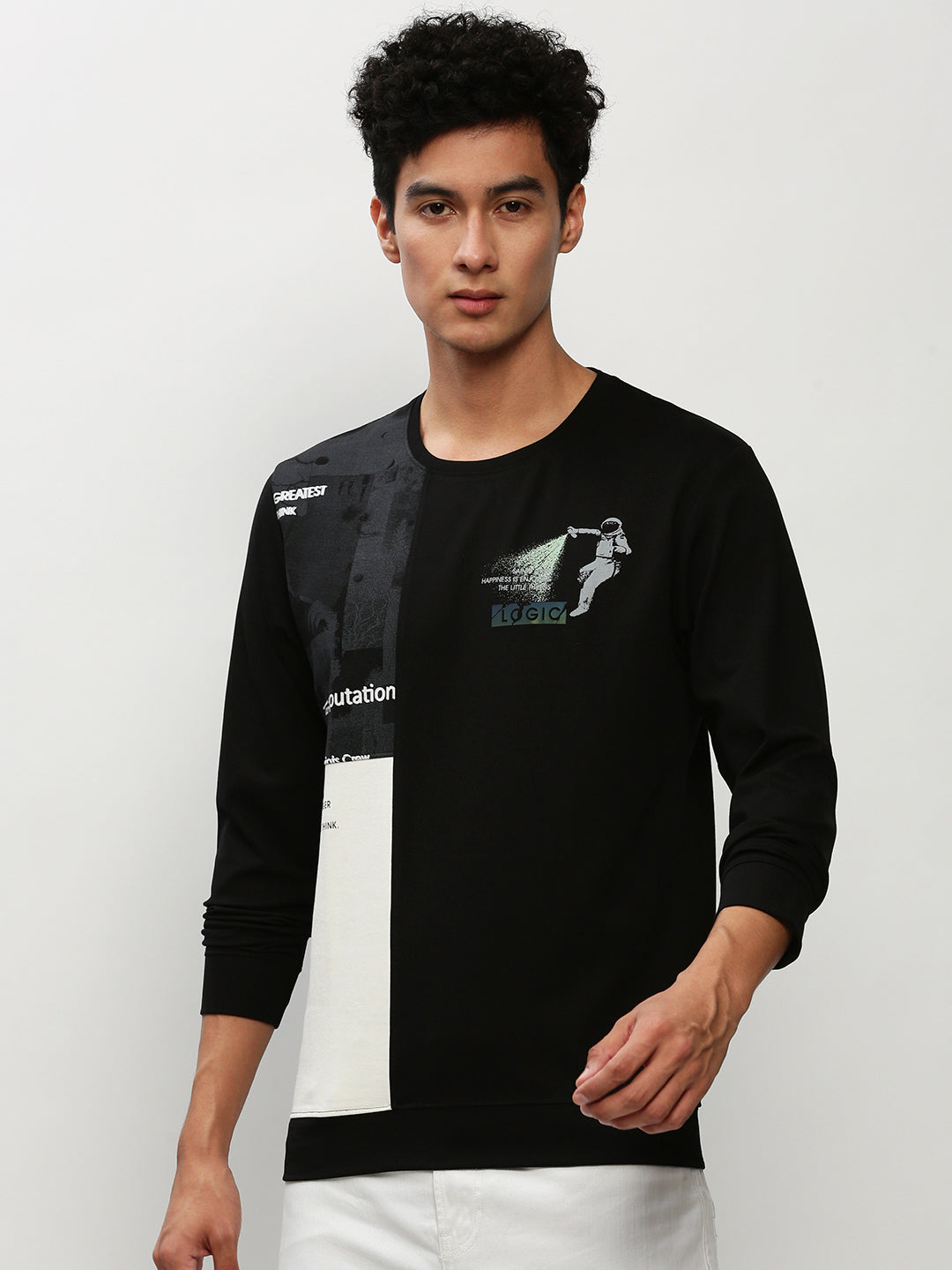 Men Black Graphics Casual Sweatshirts