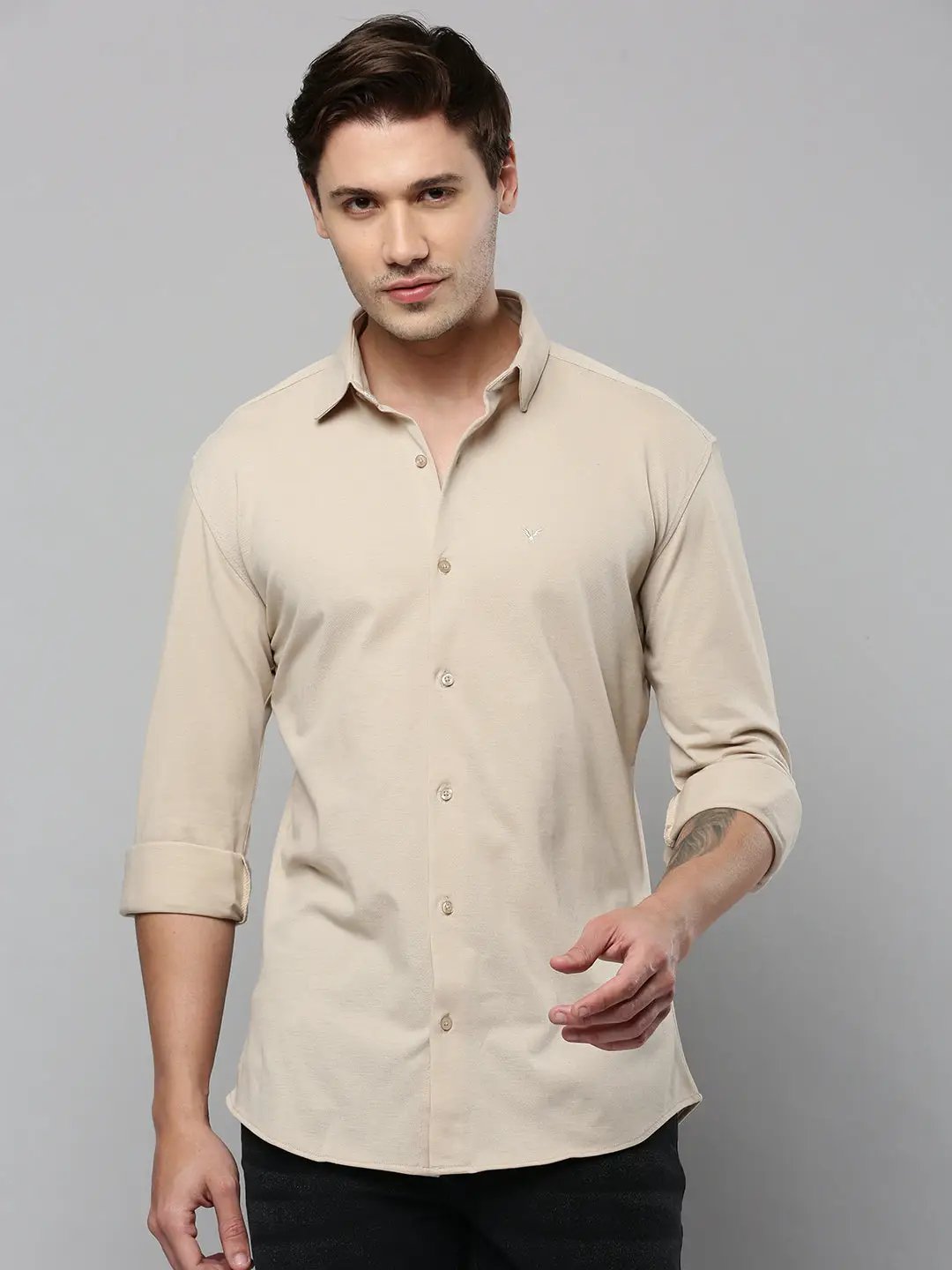 Men's Beige Solid Casual Shirt