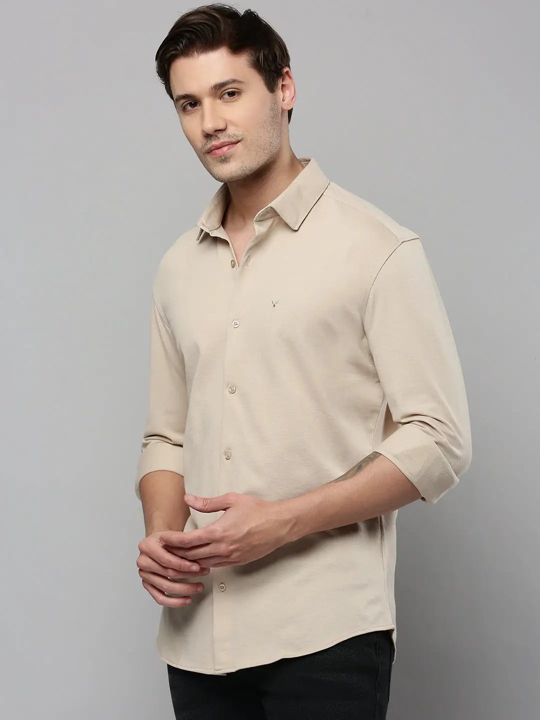 Men's Beige Solid Casual Shirt