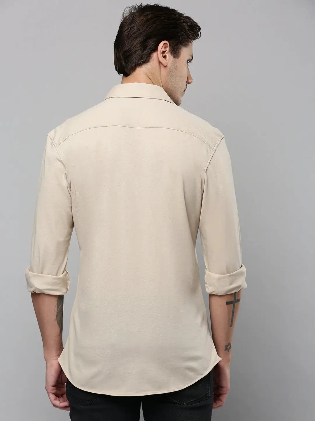 Men's Beige Solid Casual Shirt