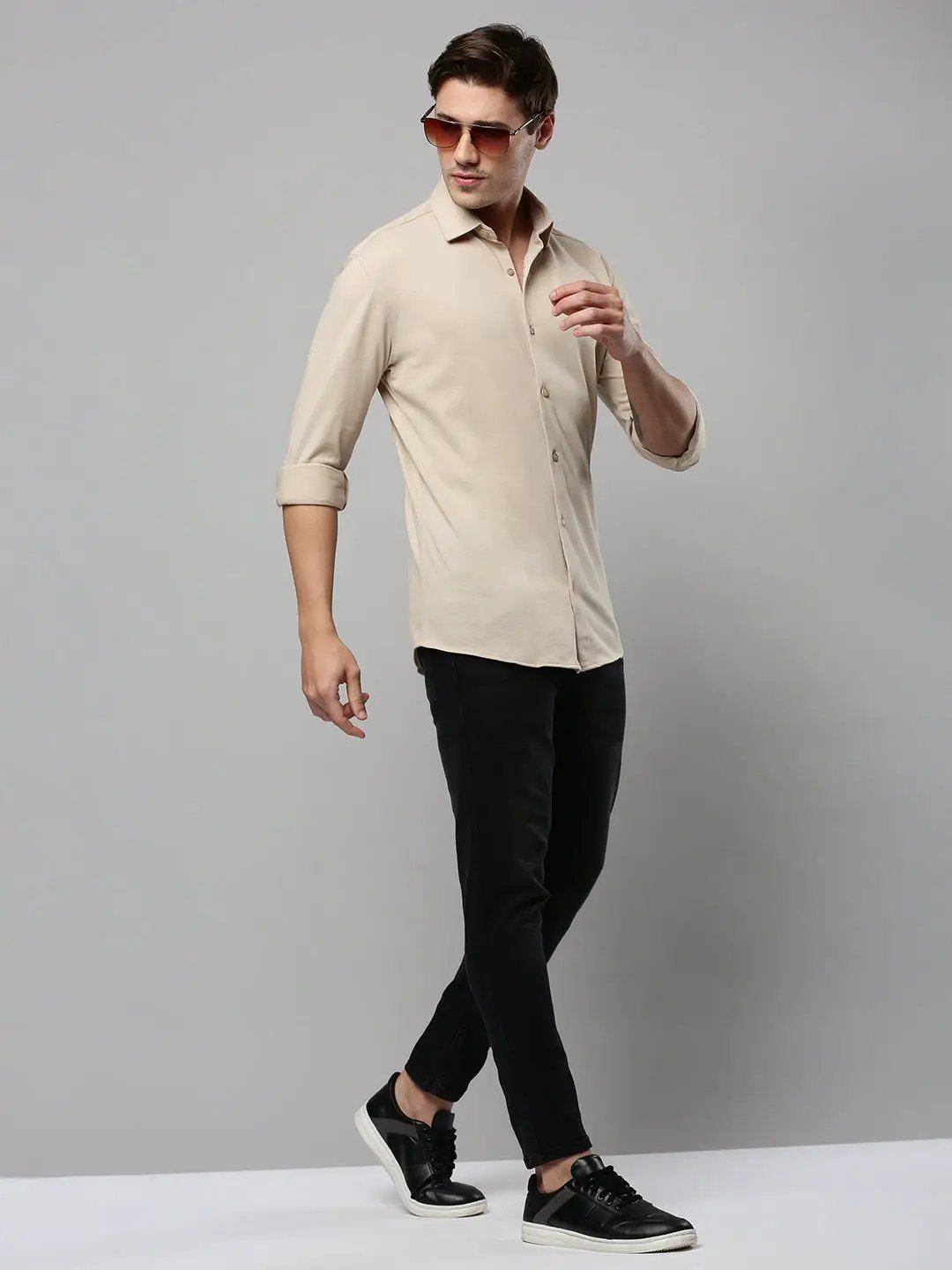 Men's Beige Solid Casual Shirt