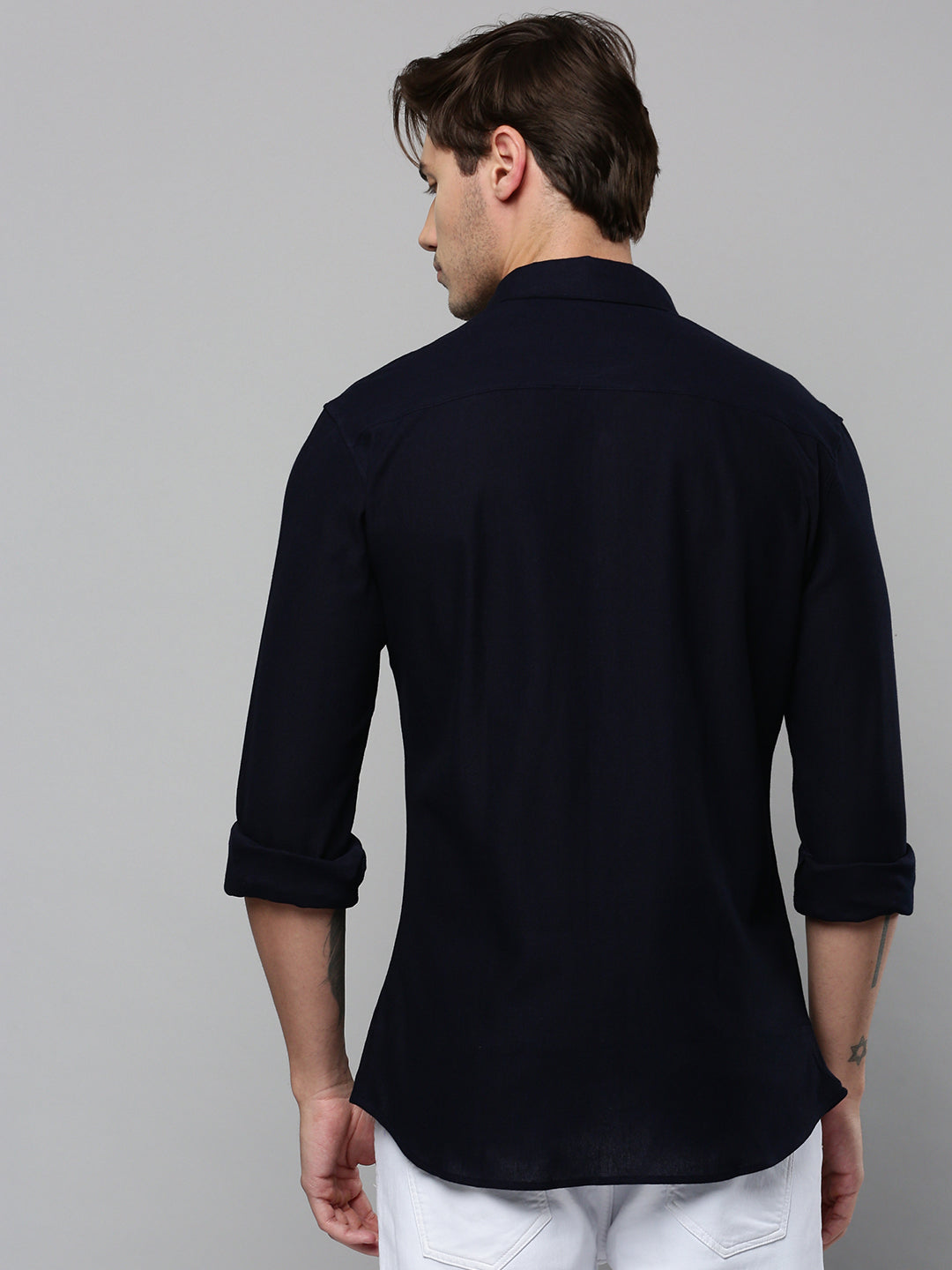 Men Navy Solid Casual Shirt