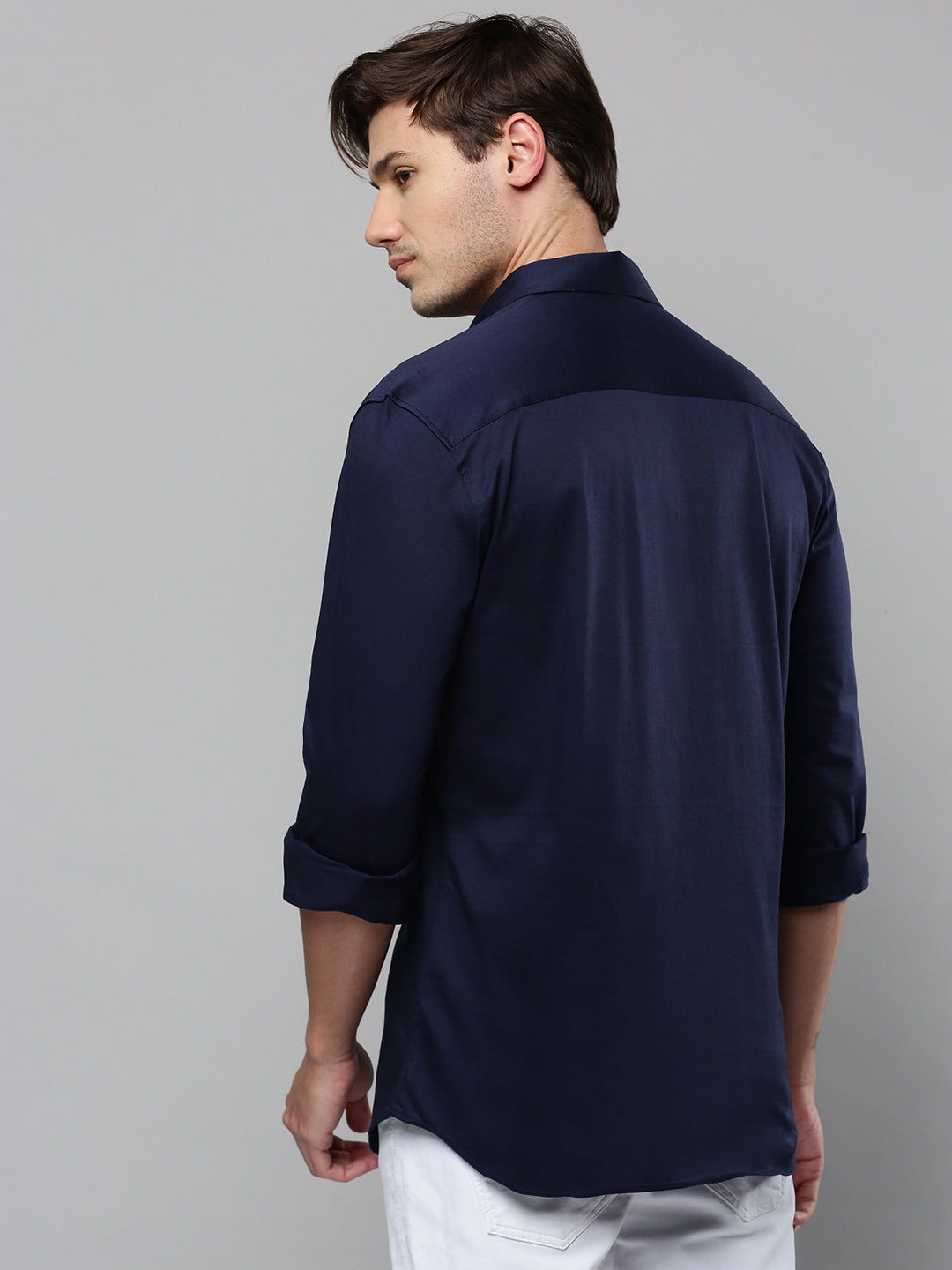 Men Navy Solid Casual Shirt