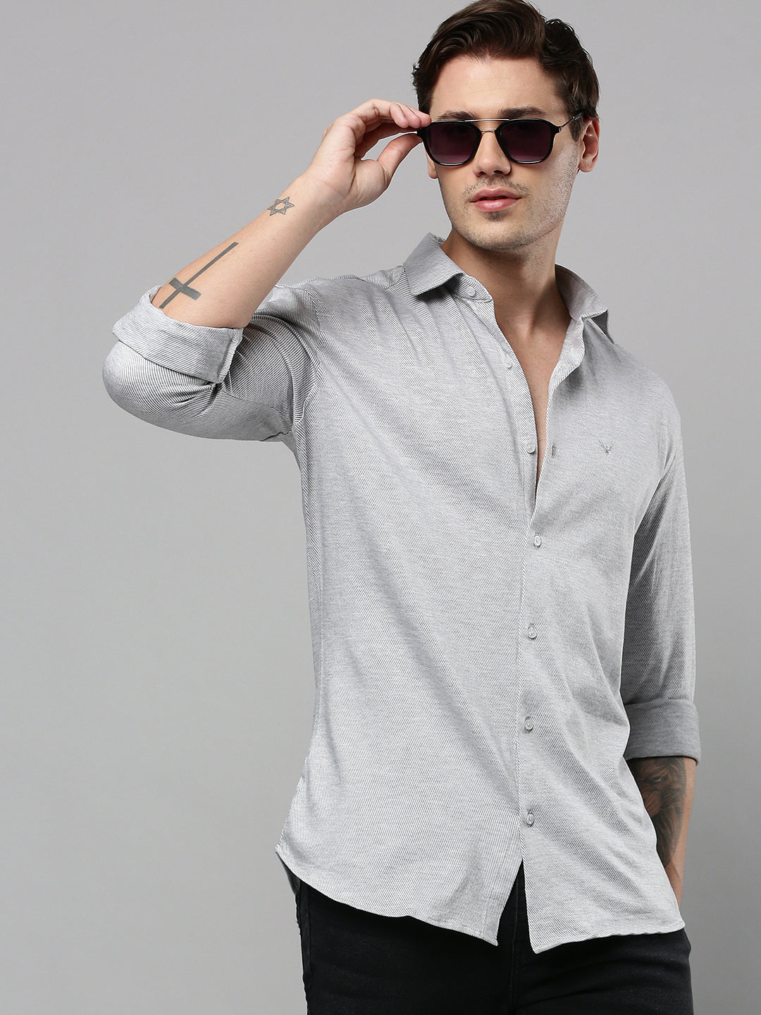 Men's Grey Solid Casual Shirt