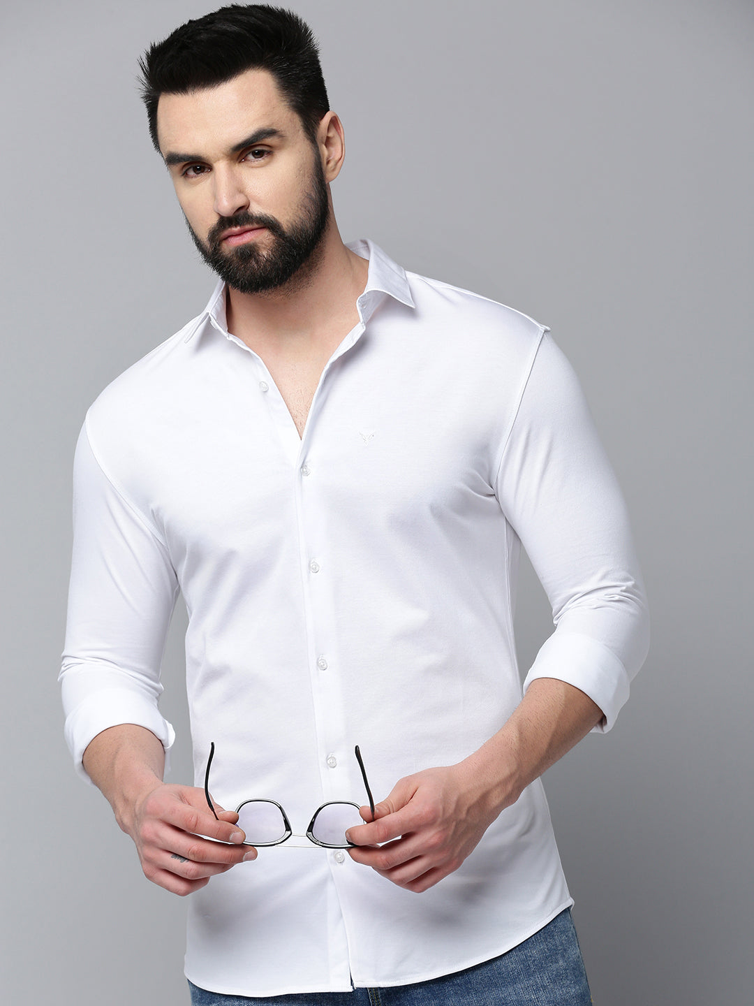 Men White Solid Casual Shirt