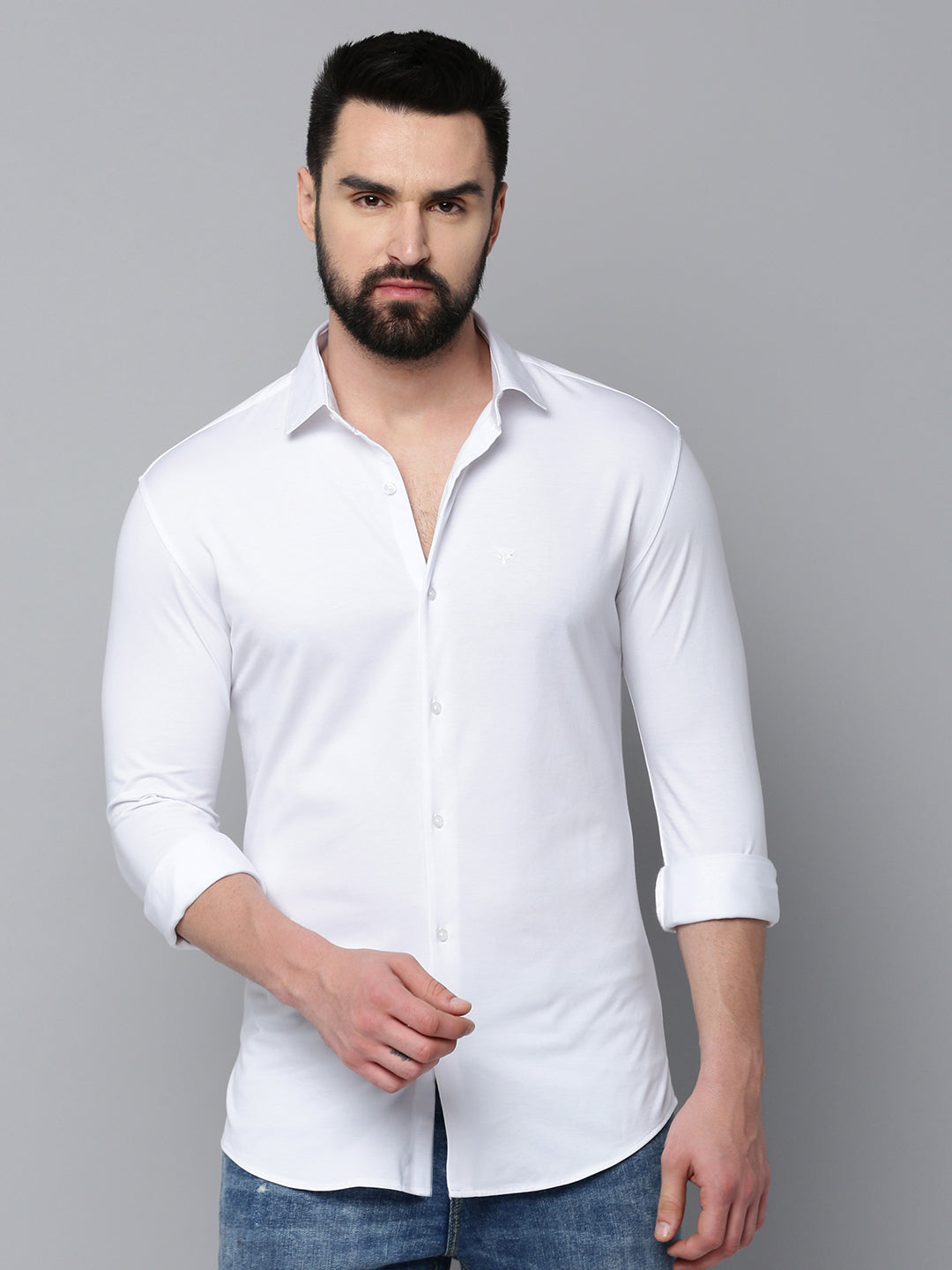 Men White Solid Casual Shirt