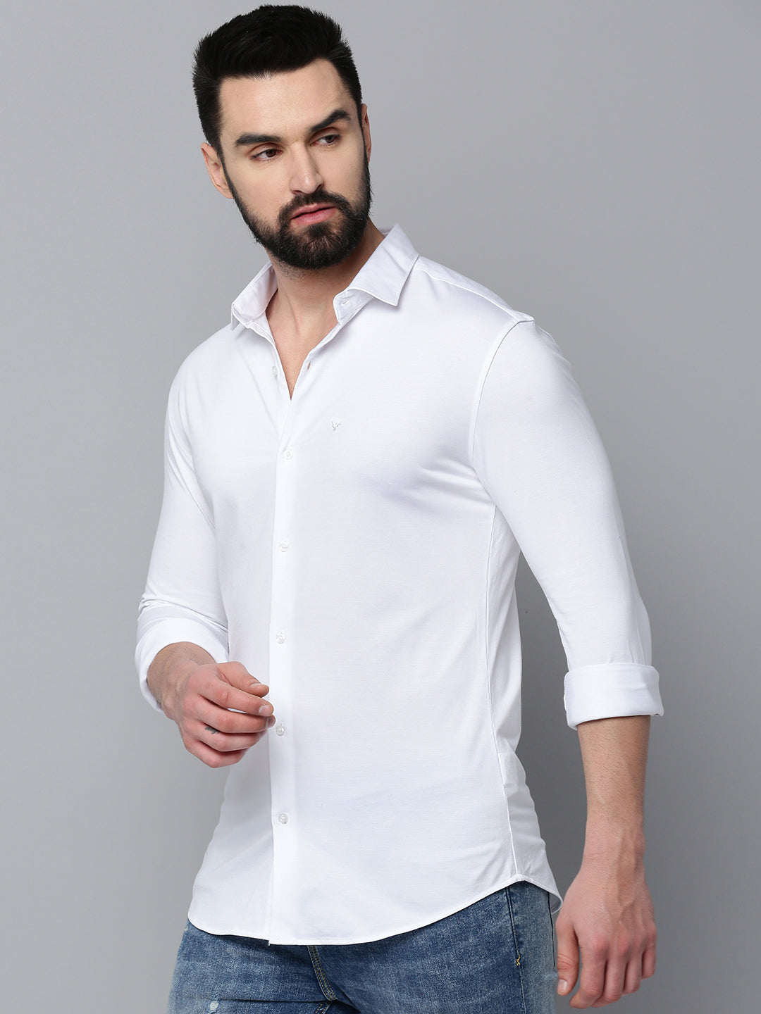 Men White Solid Casual Shirt