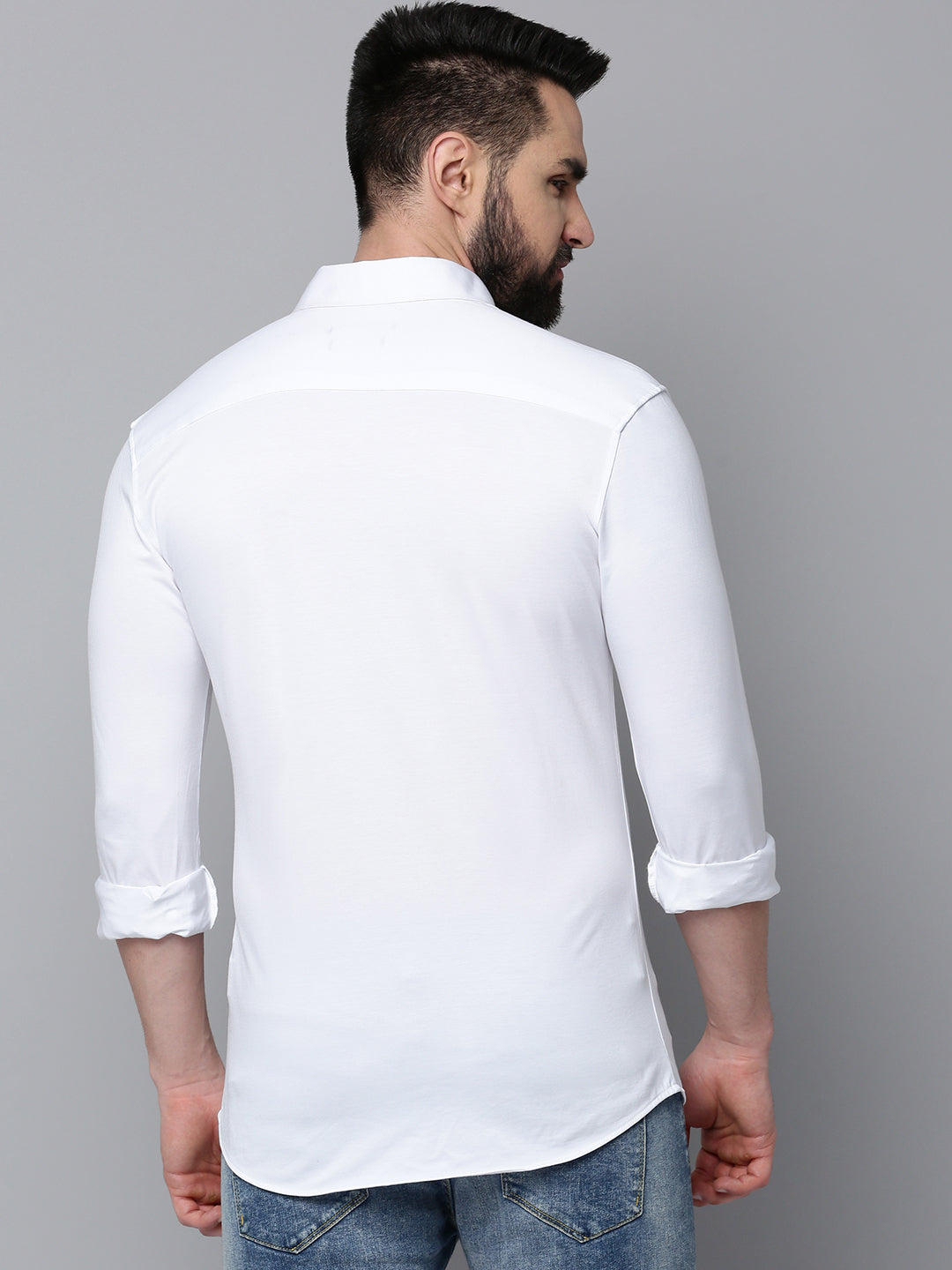 Men White Solid Casual Shirt