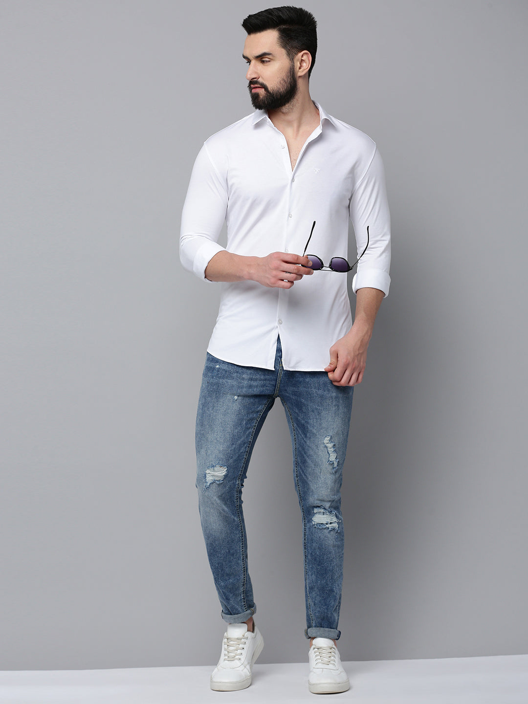 Men White Solid Casual Shirt