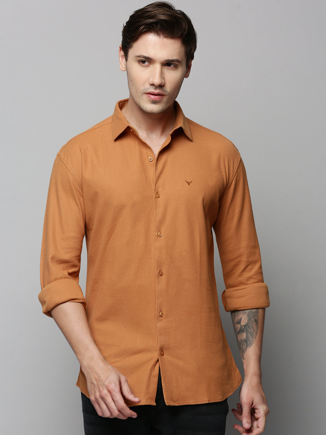 Men Brown Solid Casual Shirt