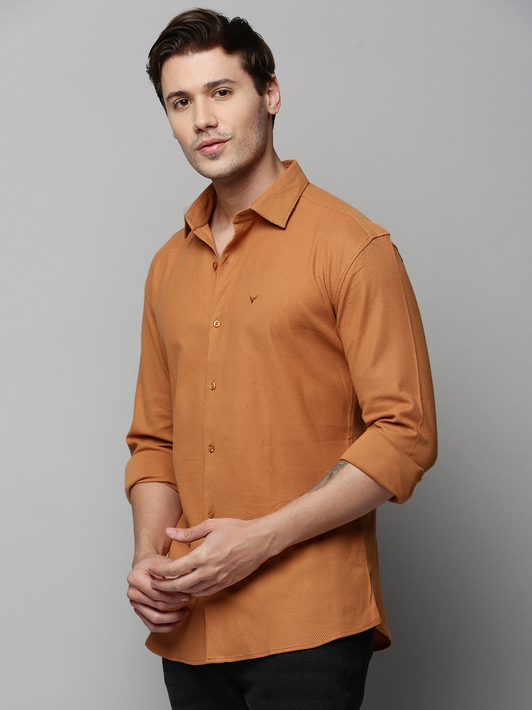 Men Brown Solid Casual Shirt