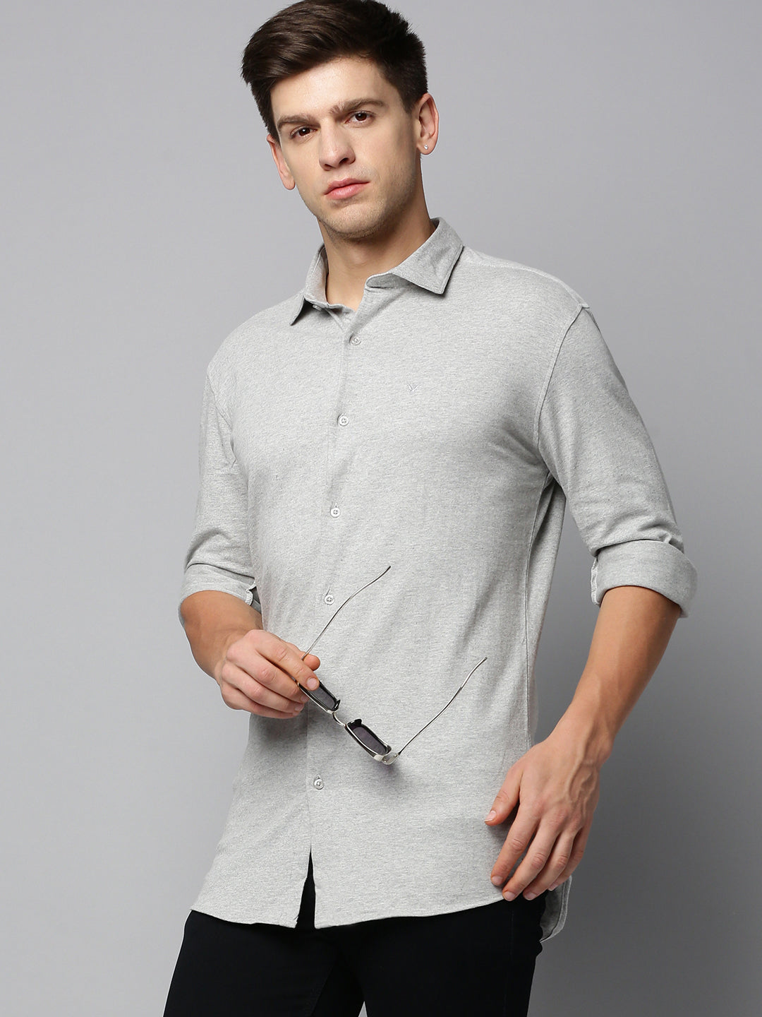 Men Grey Solid Casual Shirt