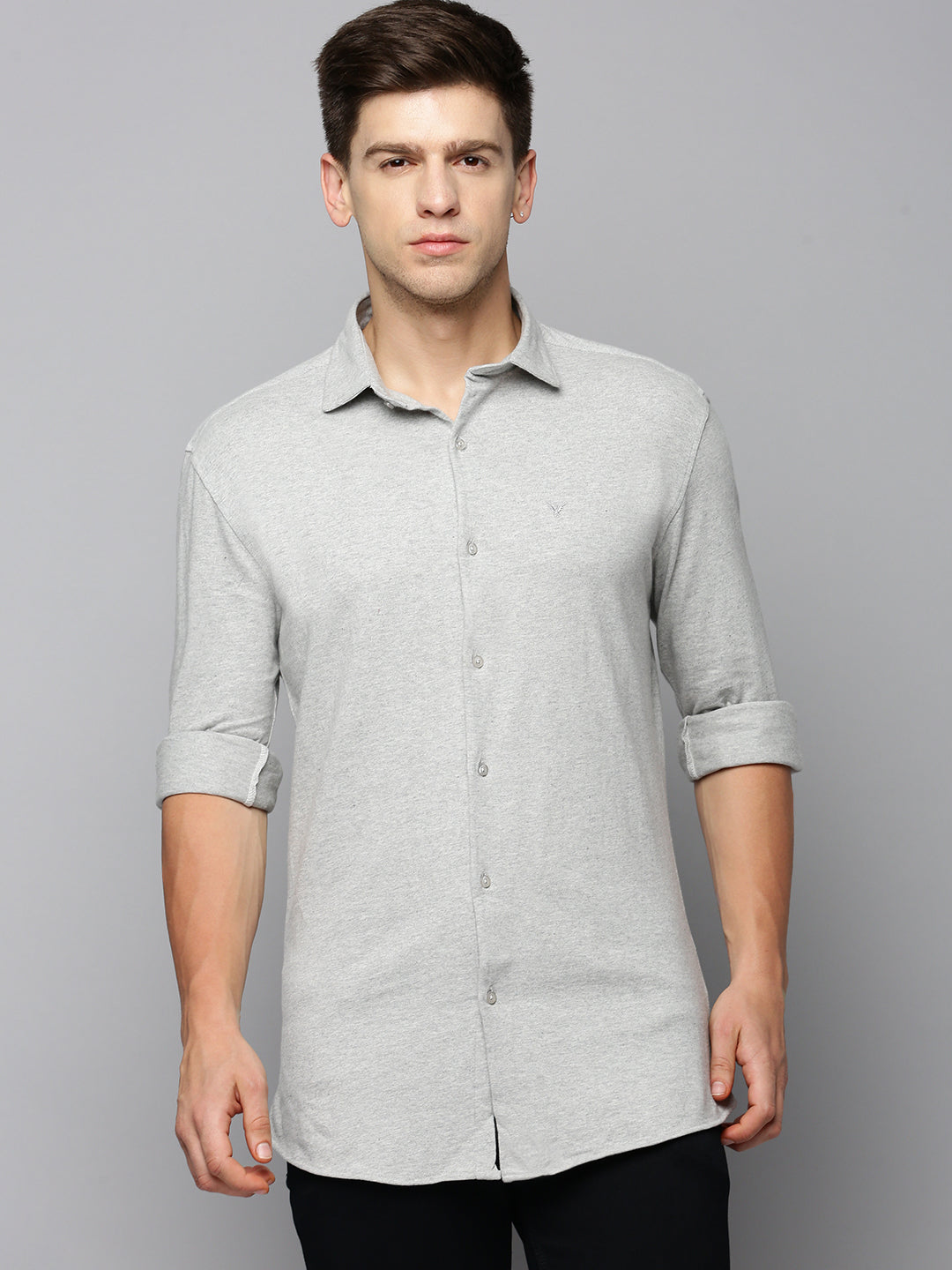 Men Grey Solid Casual Shirt