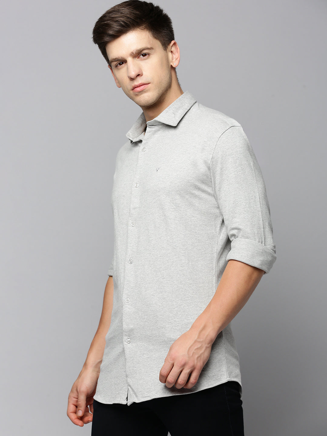 Men Grey Solid Casual Shirt