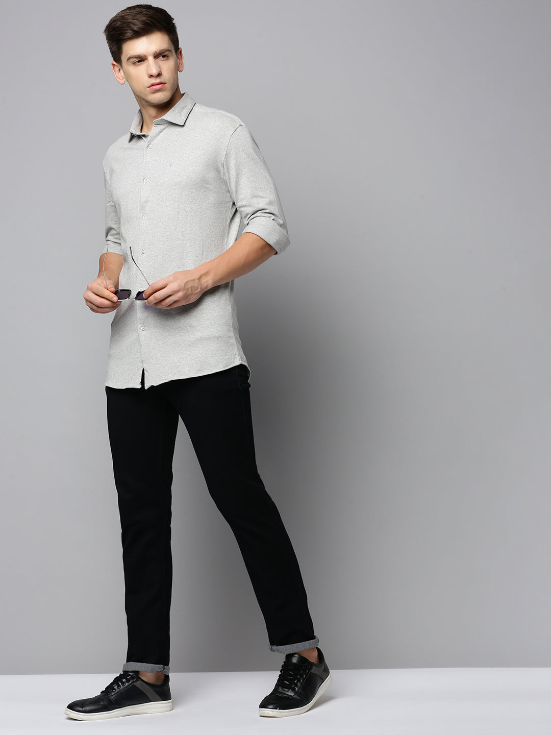 Men Grey Solid Casual Shirt