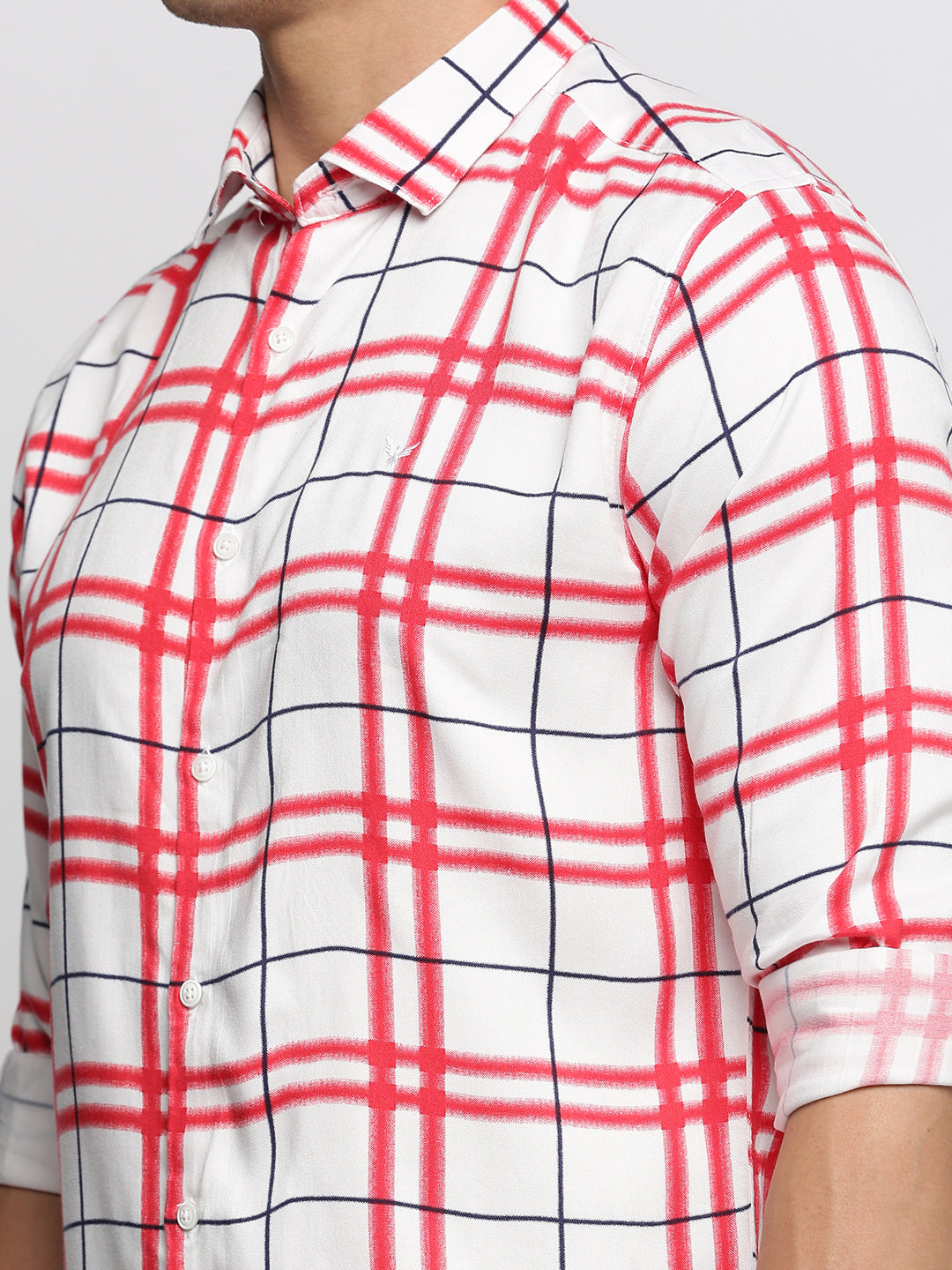 Men White Spread Collar Windowpane Checks Shirt