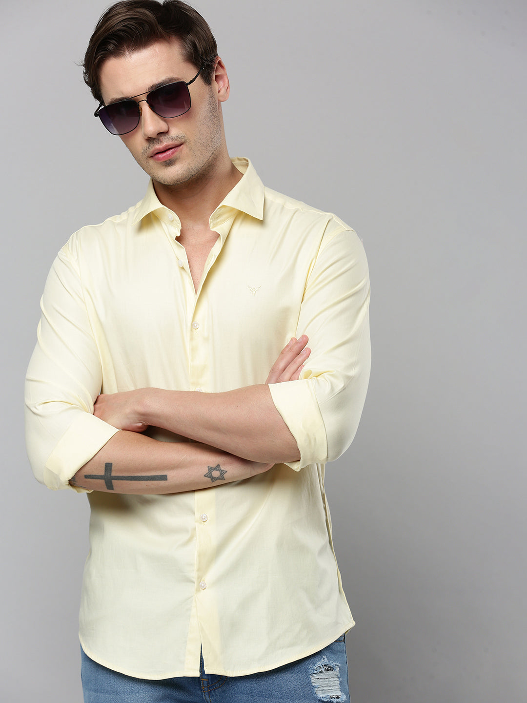 Men Yellow Solid Casual Shirt