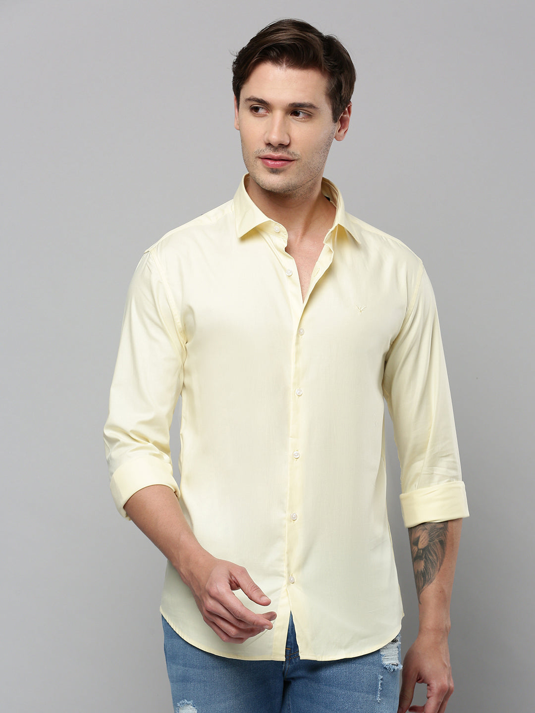 Men Yellow Solid Casual Shirt