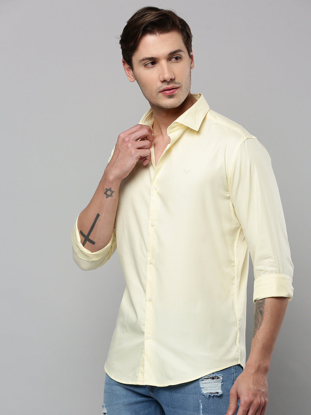 Men Yellow Solid Casual Shirt