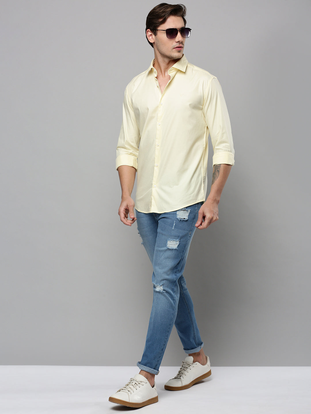 Men Yellow Solid Casual Shirt