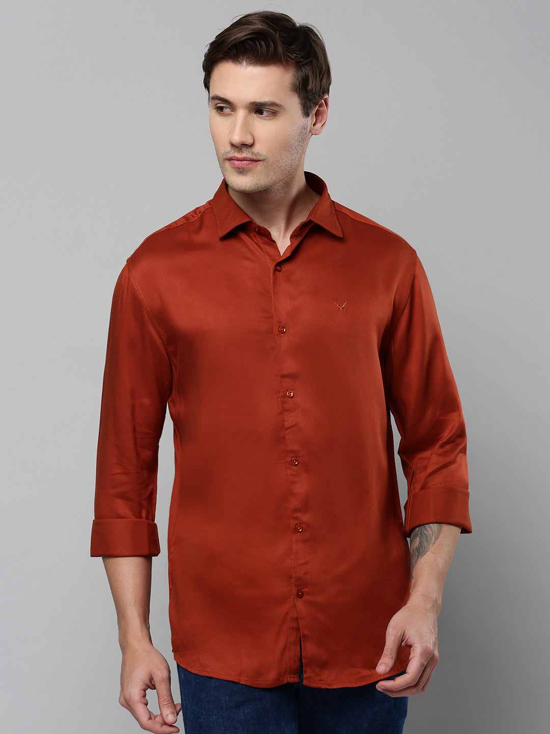 Men Rust Solid Casual Shirt