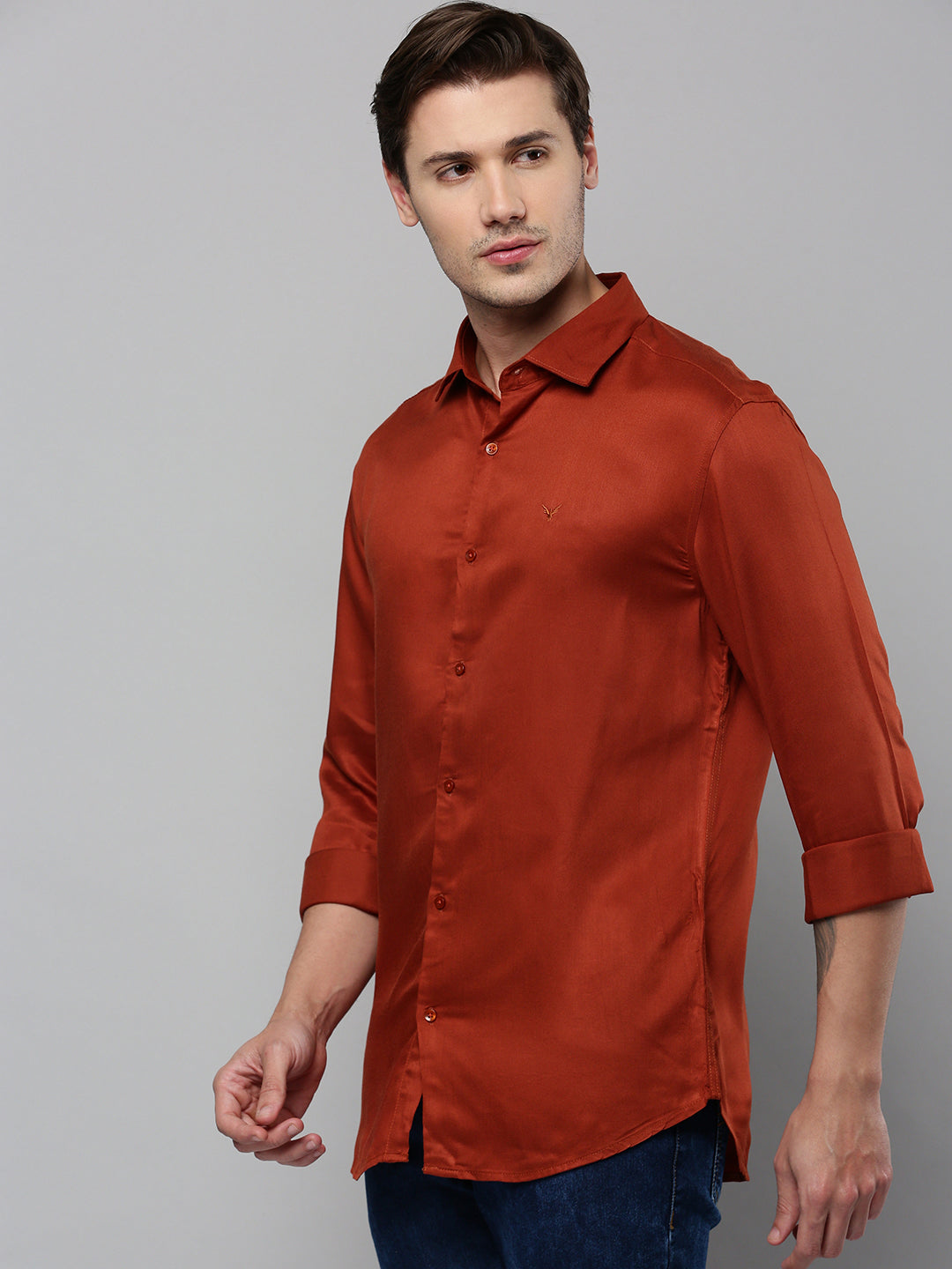 Men Rust Solid Casual Shirt