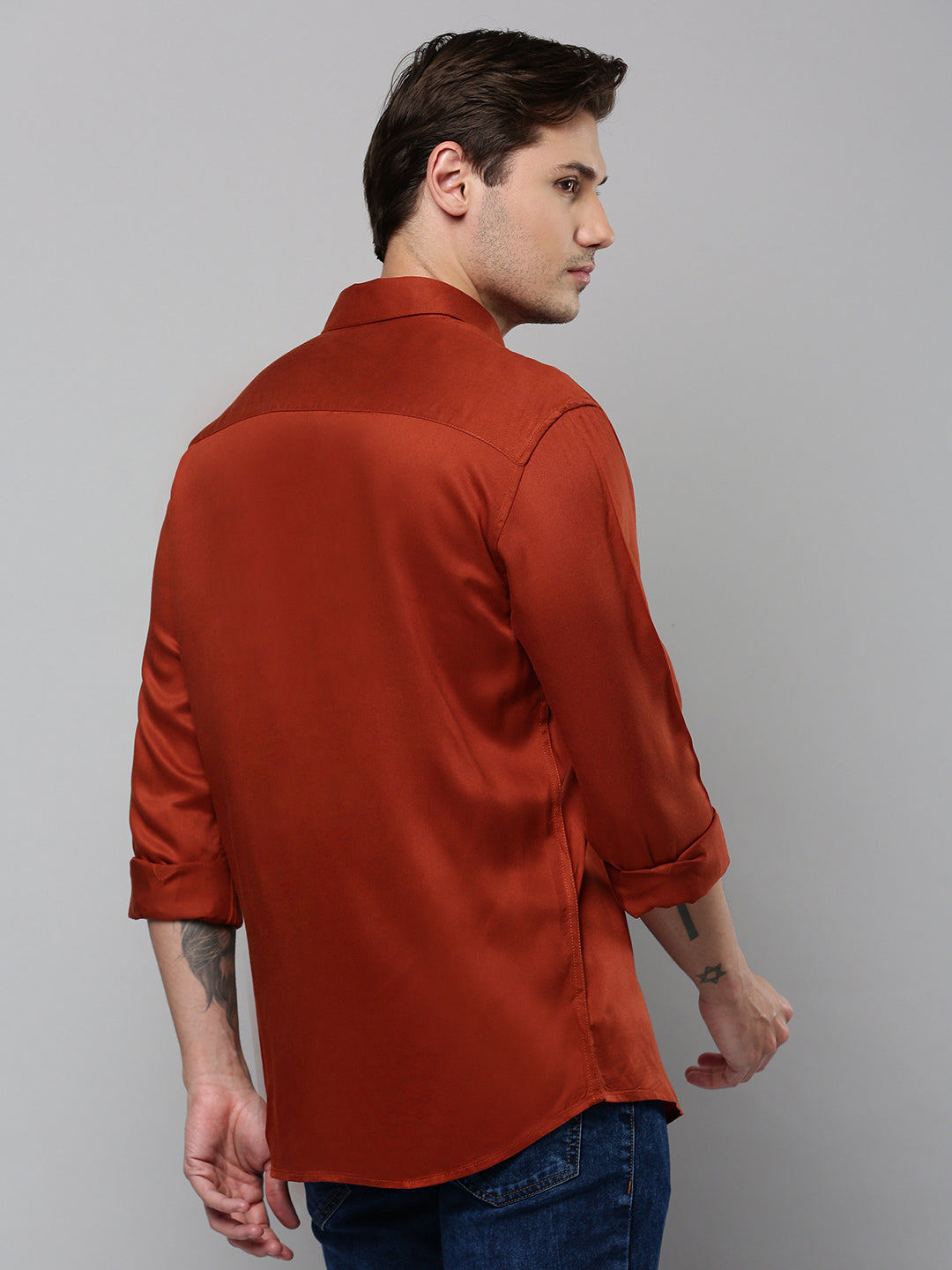 Men Rust Solid Casual Shirt