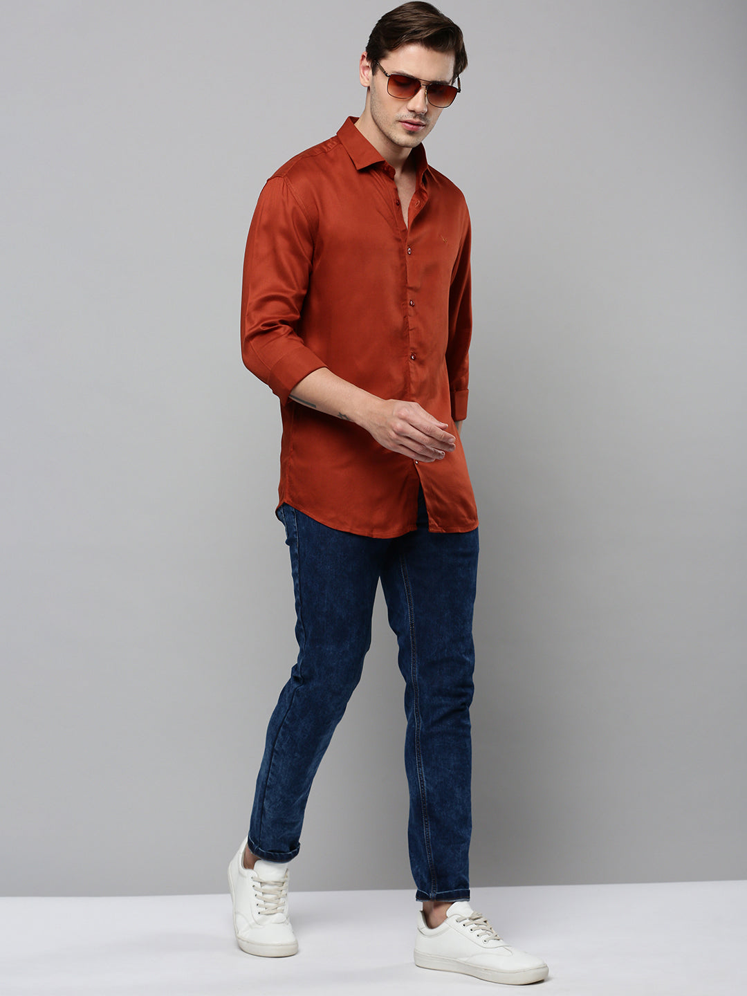 Men Rust Solid Casual Shirt