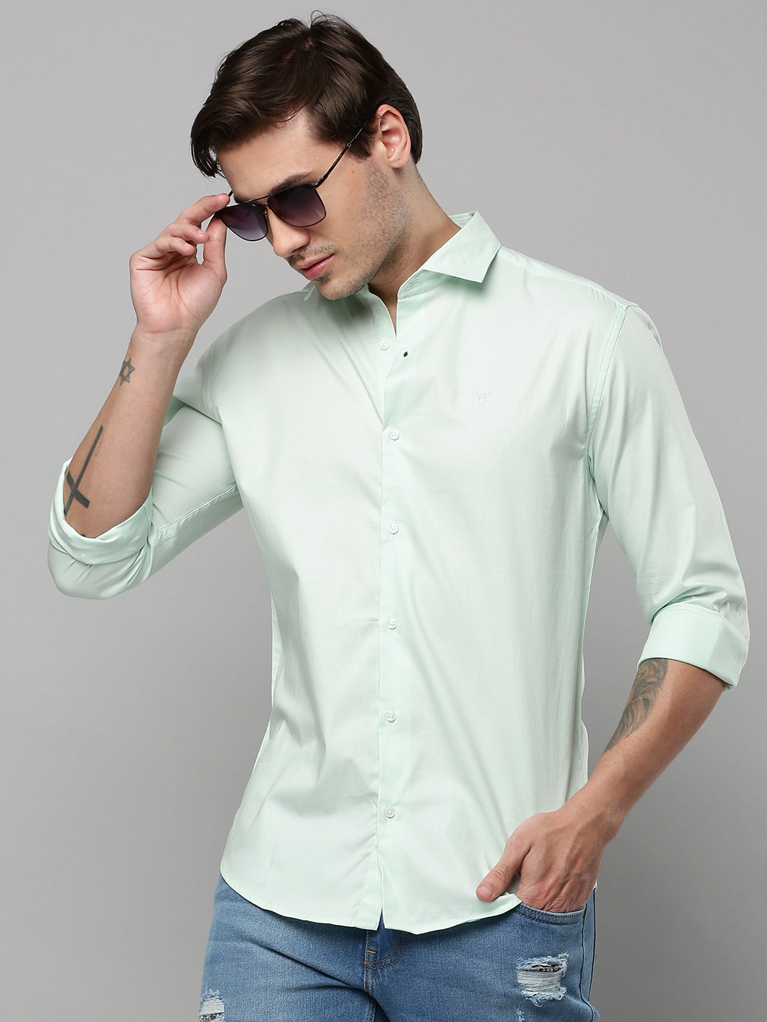 Men Green Solid Casual Shirt