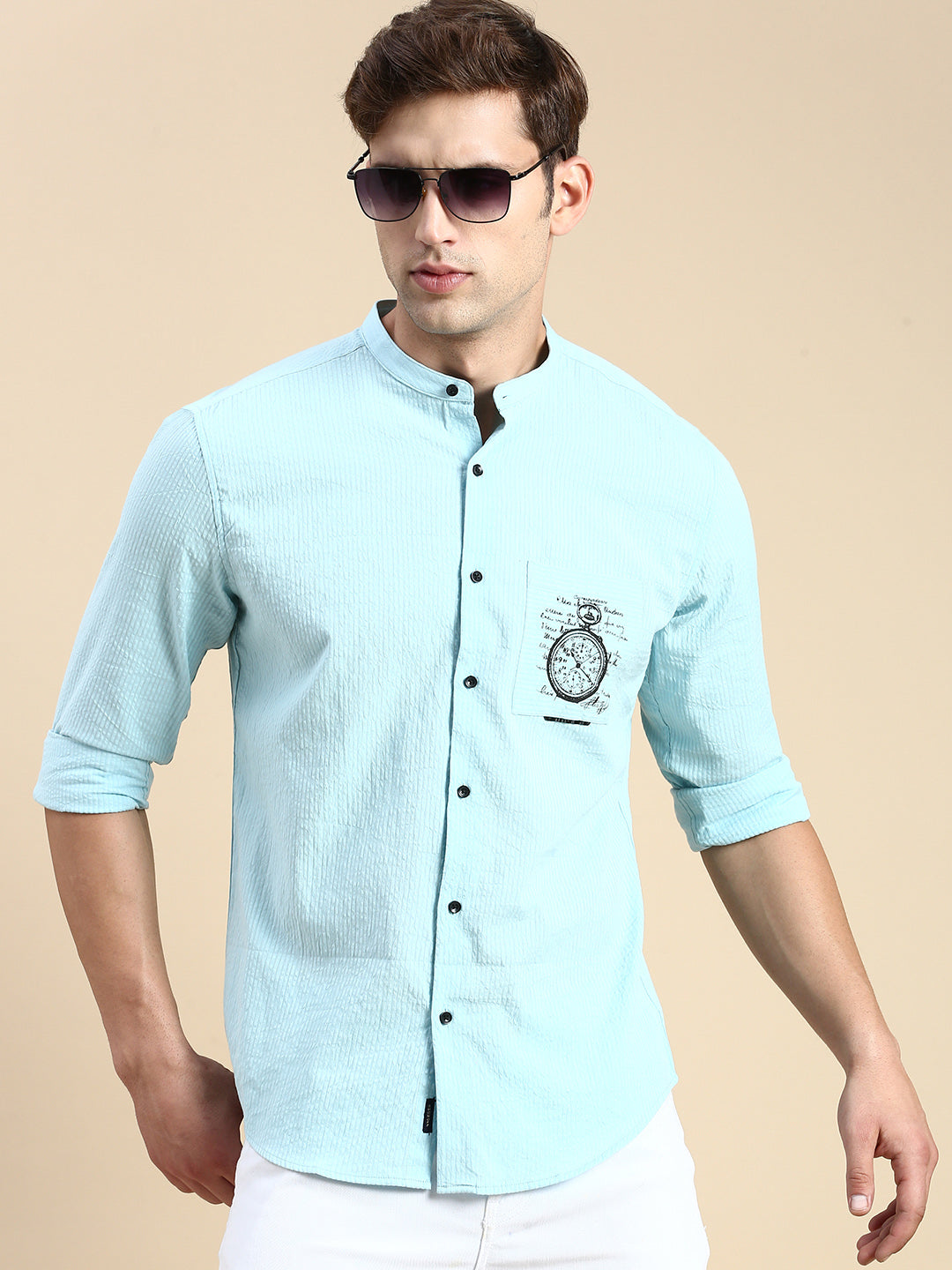 Men Blue Solid Casual Shirt