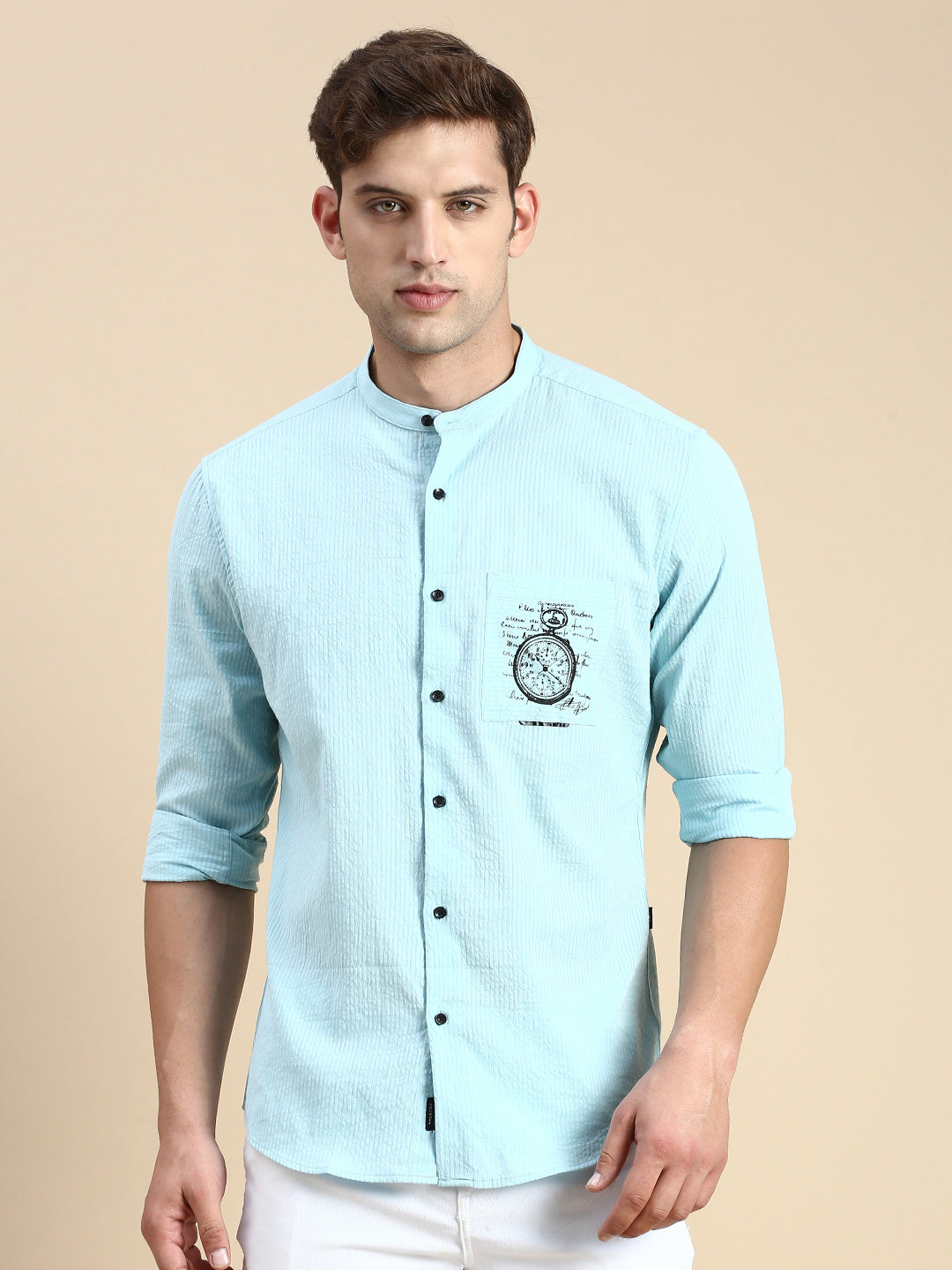 Men Blue Solid Casual Shirt