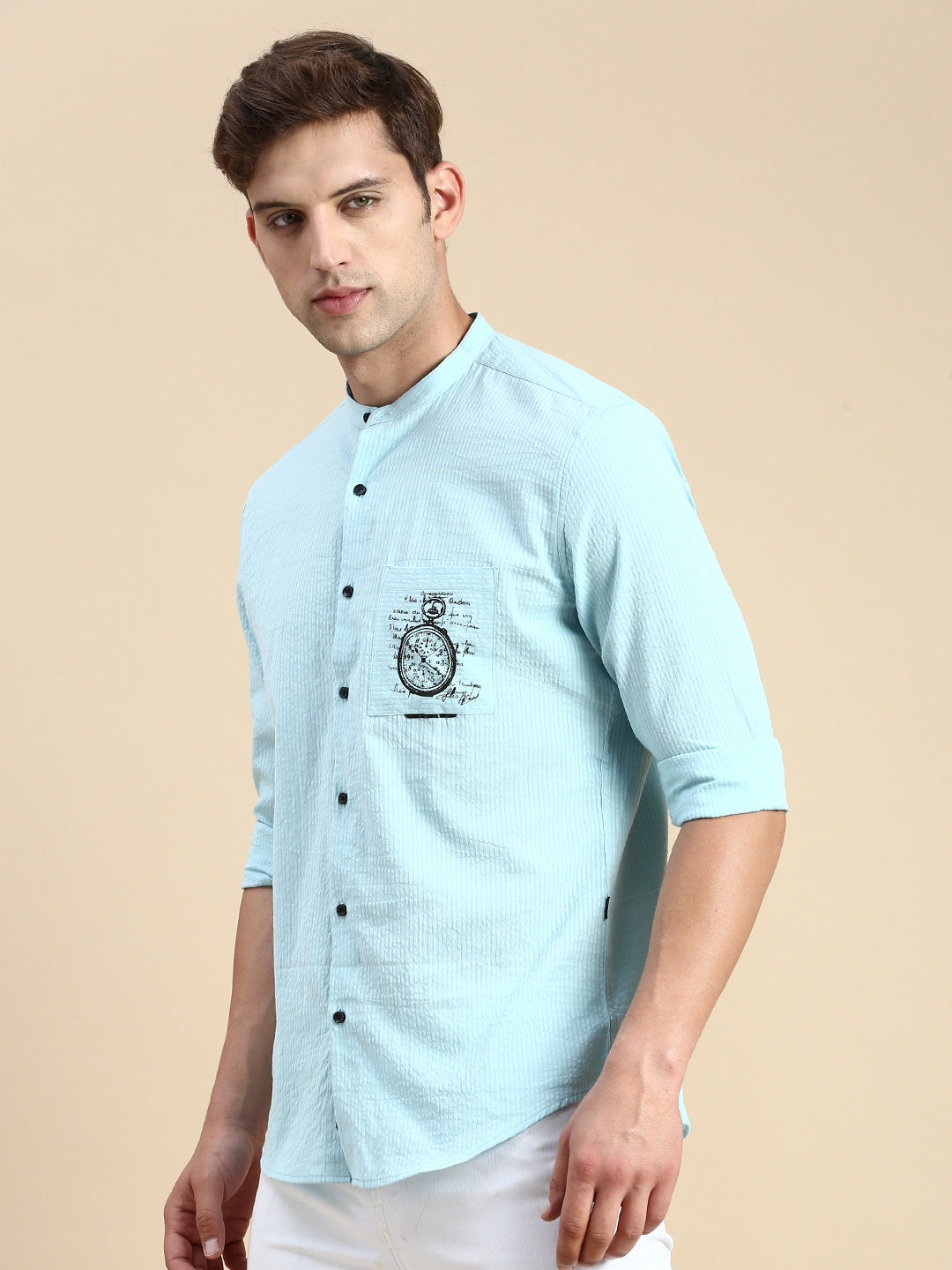 Men Blue Solid Casual Shirt