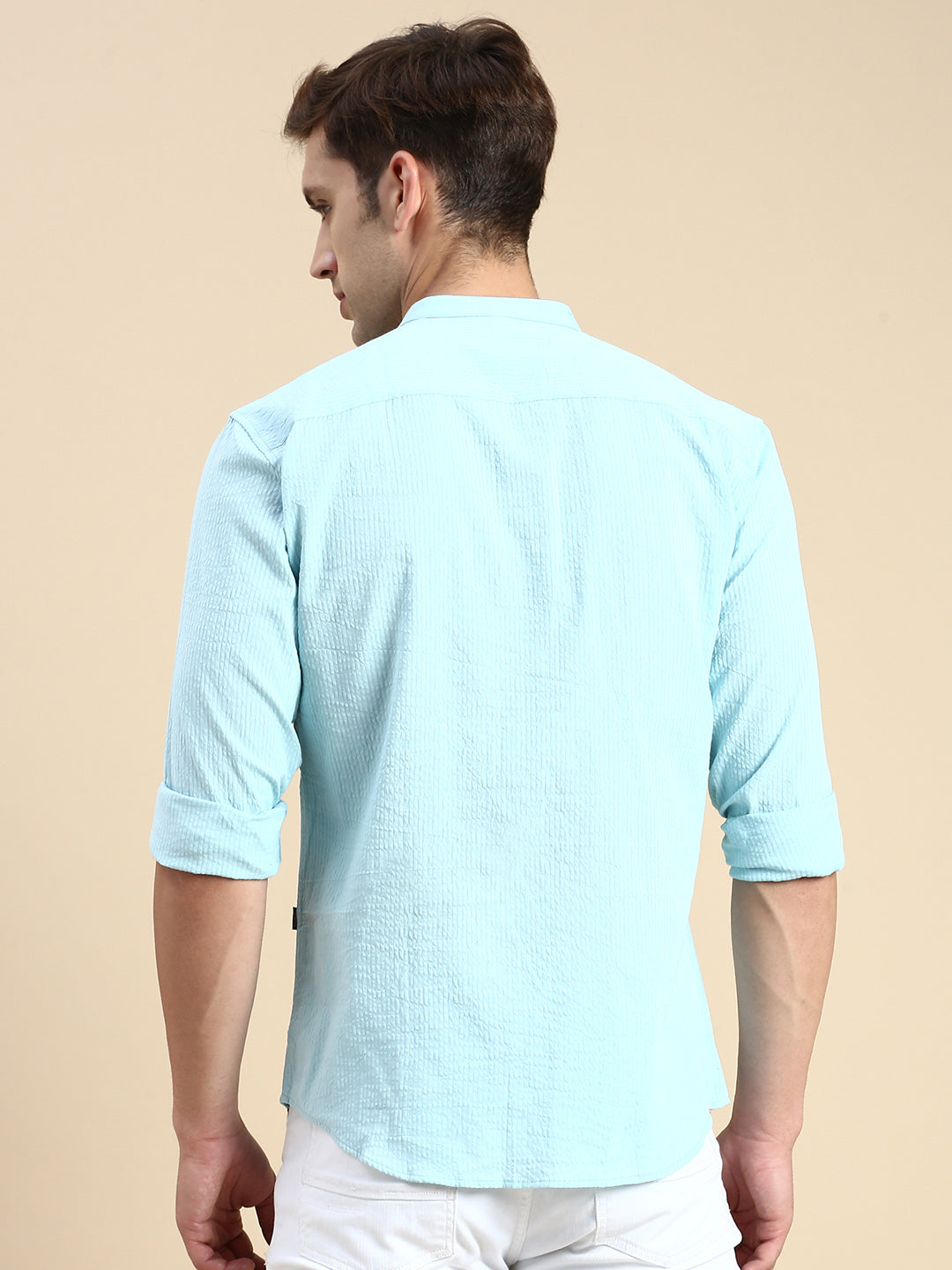 Men Blue Solid Casual Shirt