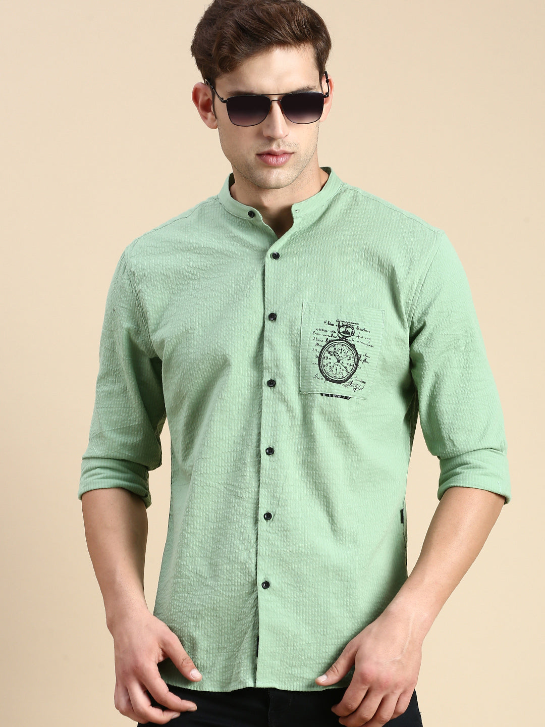 Men Green Solid Casual Shirt