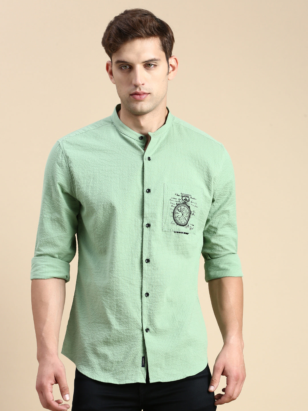 Men Green Solid Casual Shirt