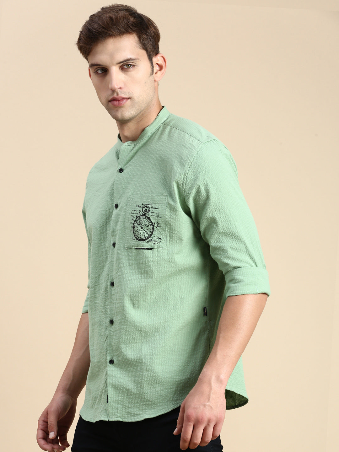 Men Green Solid Casual Shirt