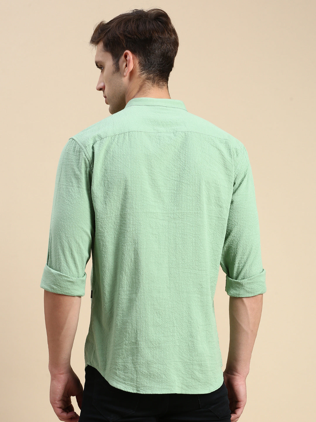 Men Green Solid Casual Shirt