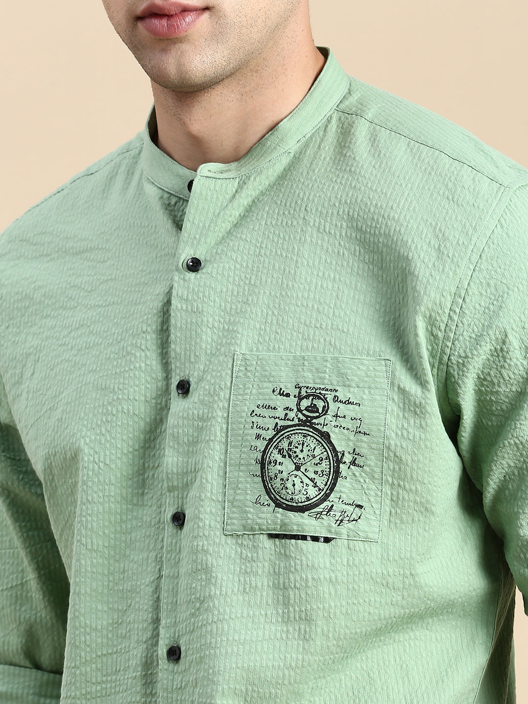 Men Green Solid Casual Shirt