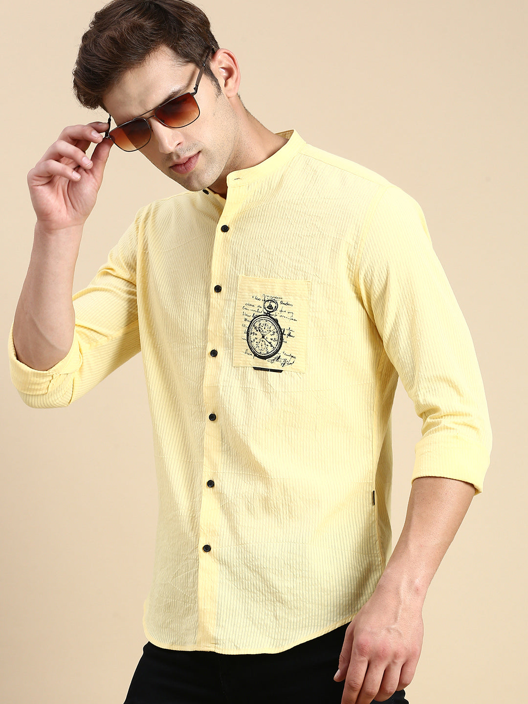 Men Yellow Solid Casual Shirt