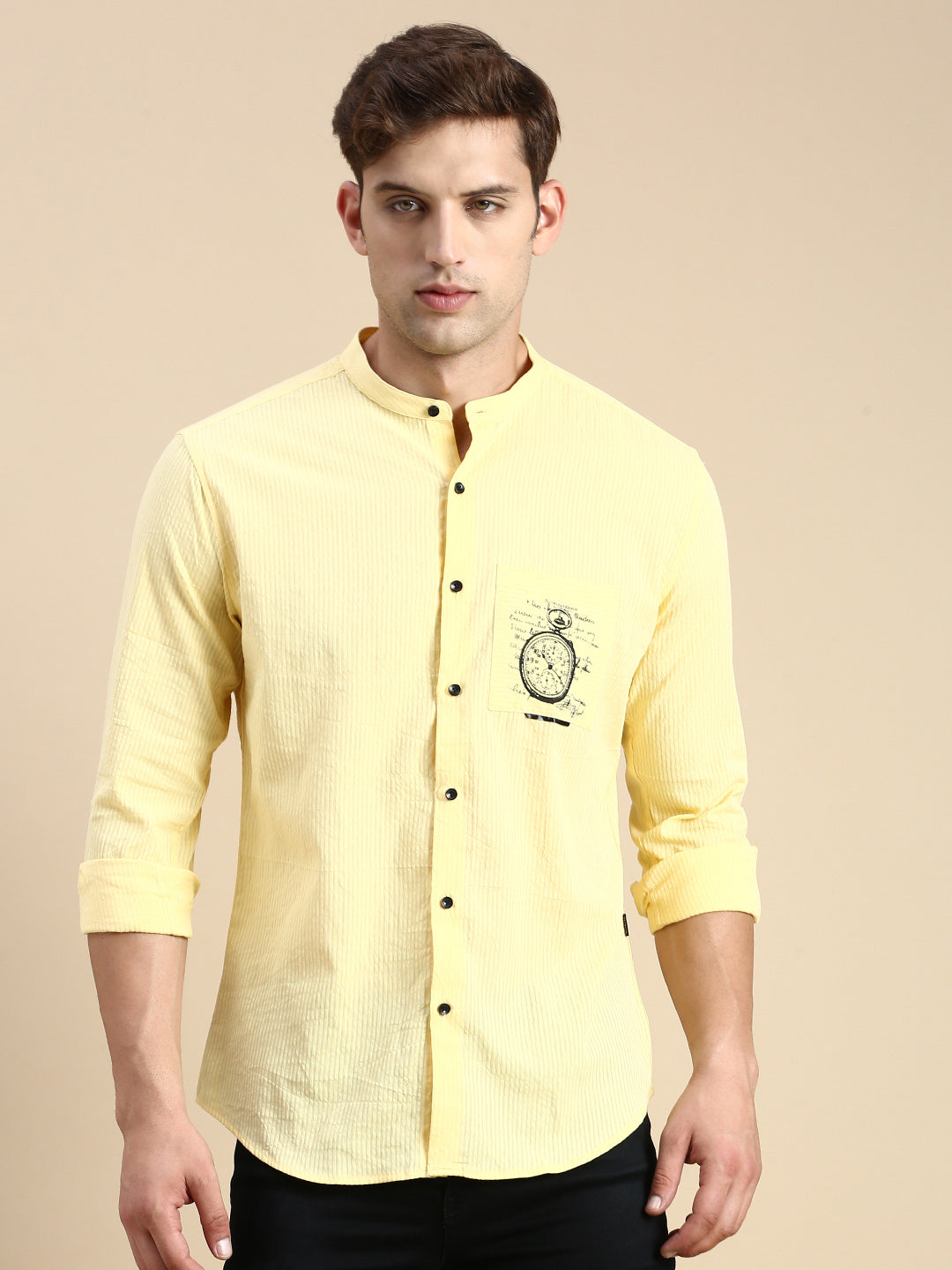 Men Yellow Solid Casual Shirt