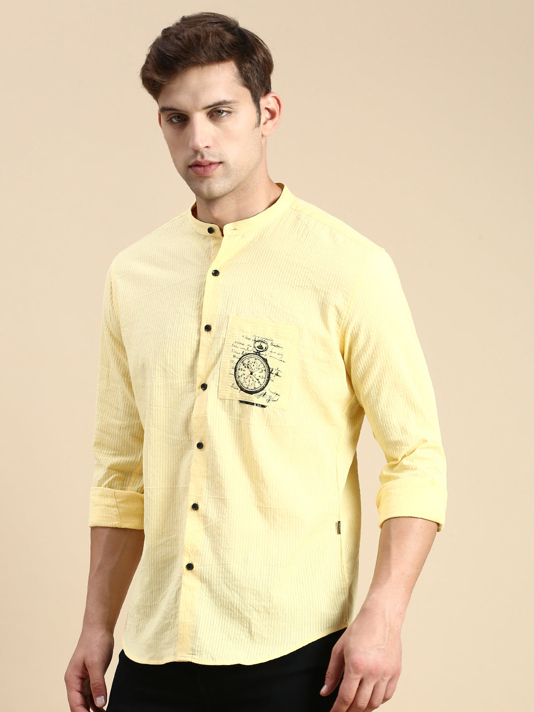 Men Yellow Solid Casual Shirt