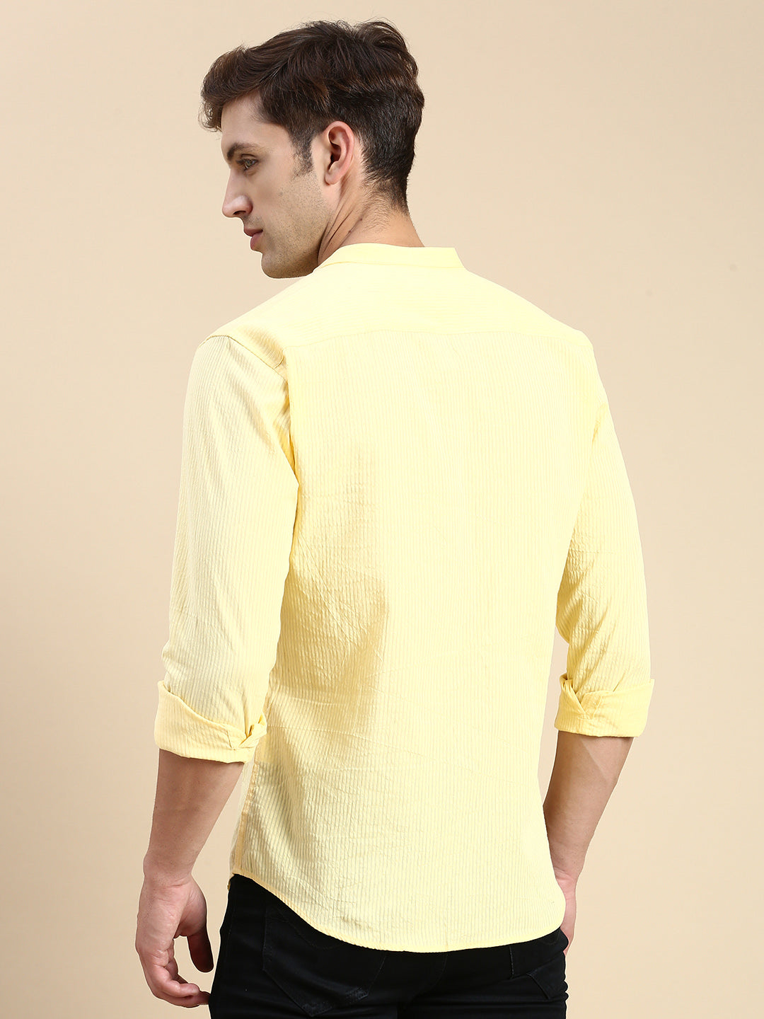 Men Yellow Solid Casual Shirt