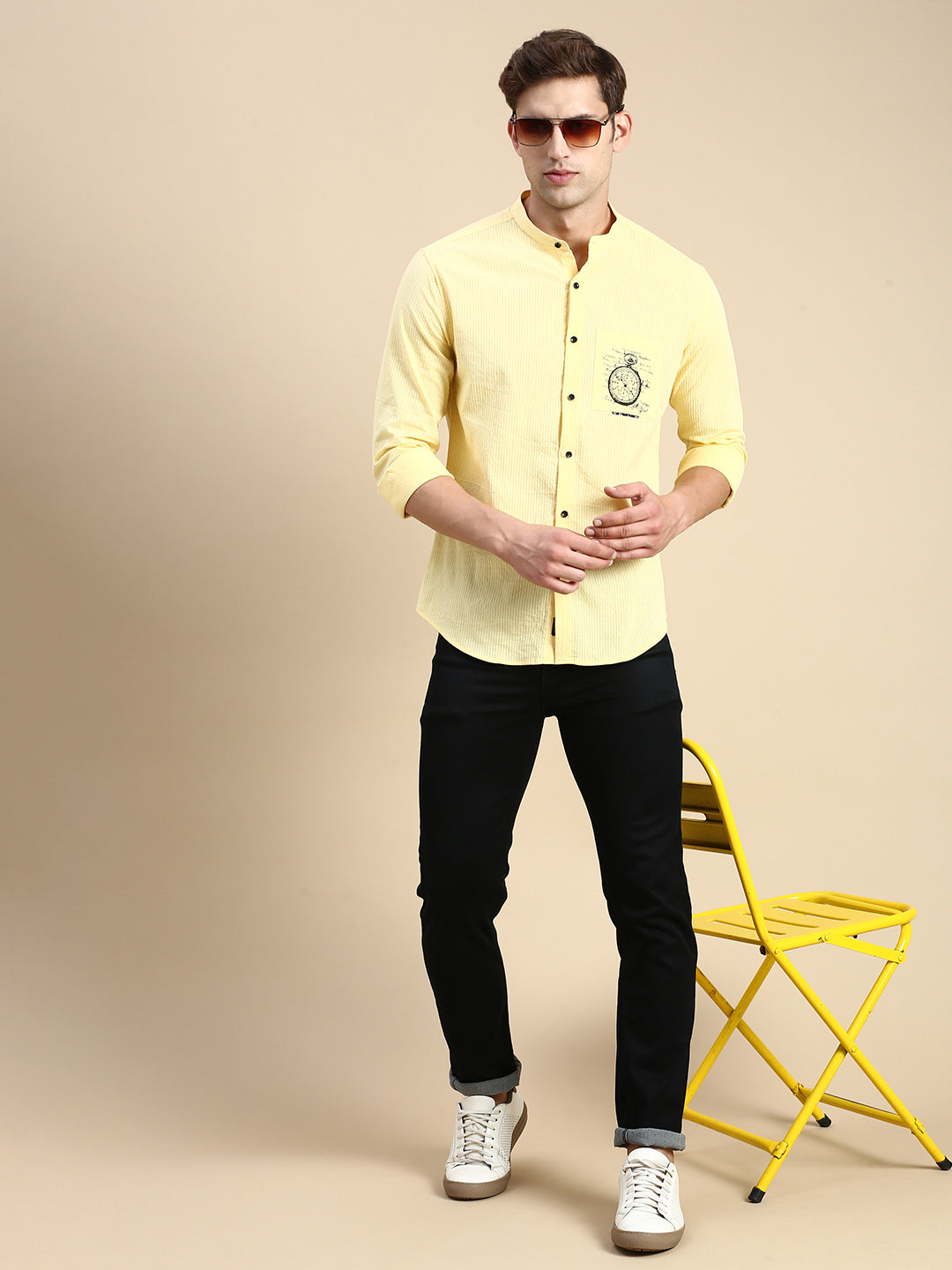 Men Yellow Solid Casual Shirt