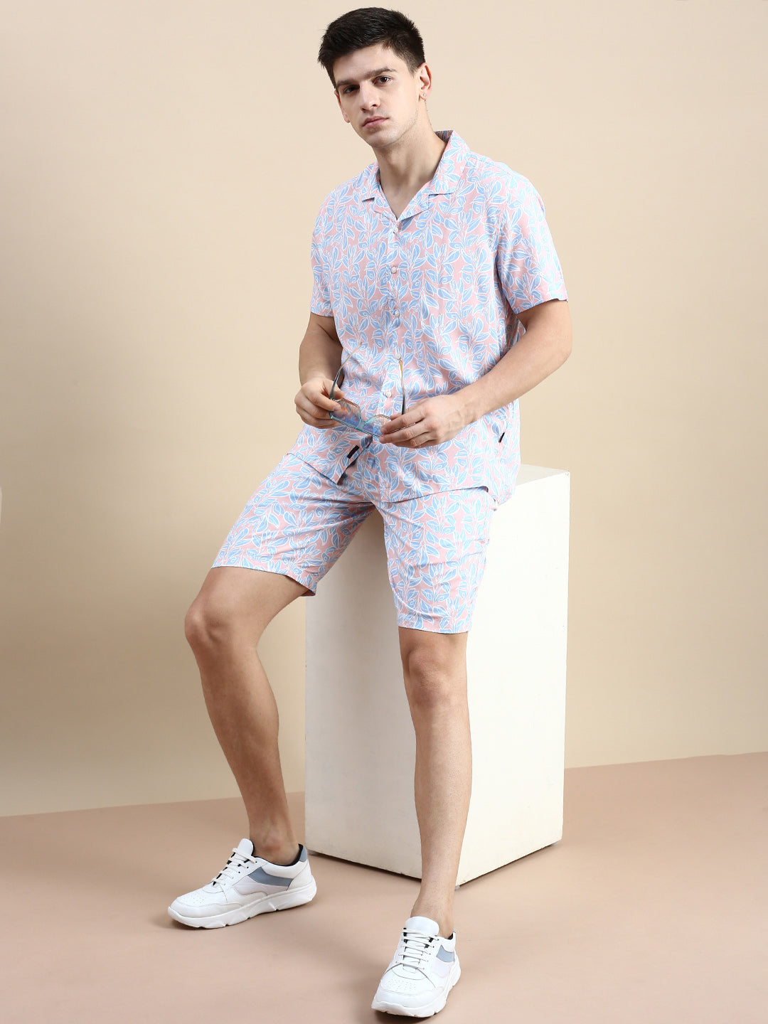 Men Peach Printed Casual Co ord Set