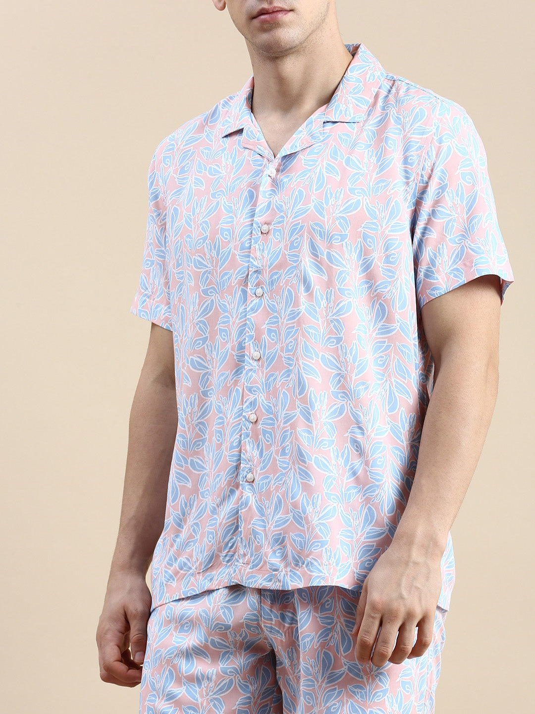 Men Peach Printed Casual Co ord Set