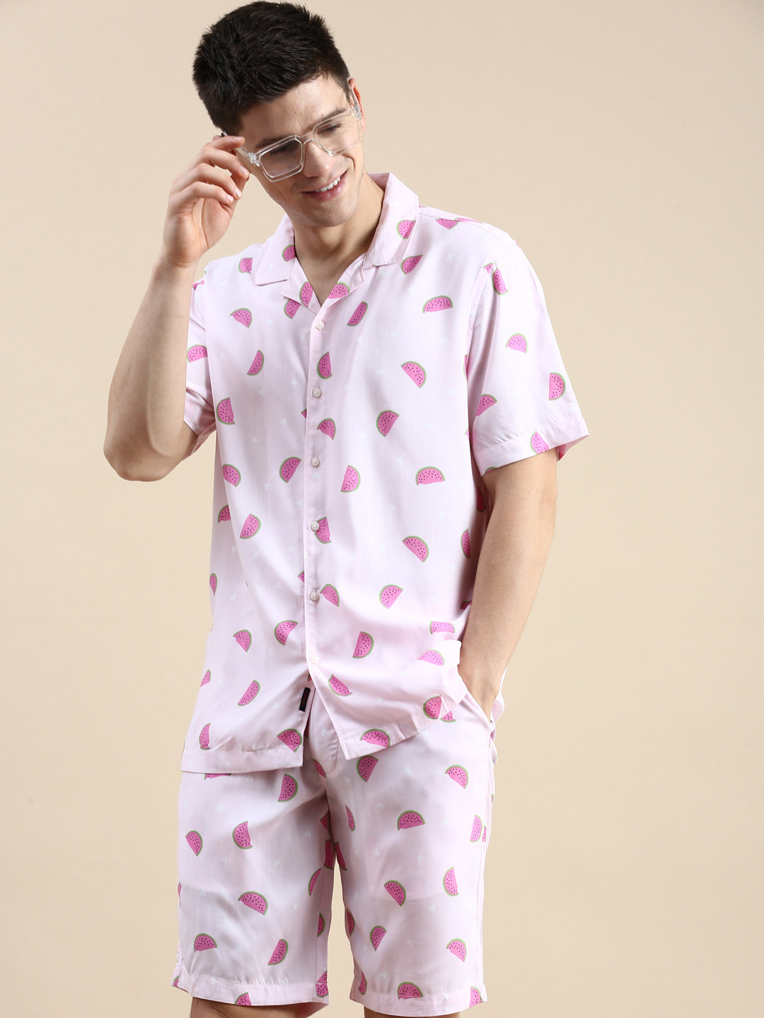 Men Pink Printed Casual Co ord Set