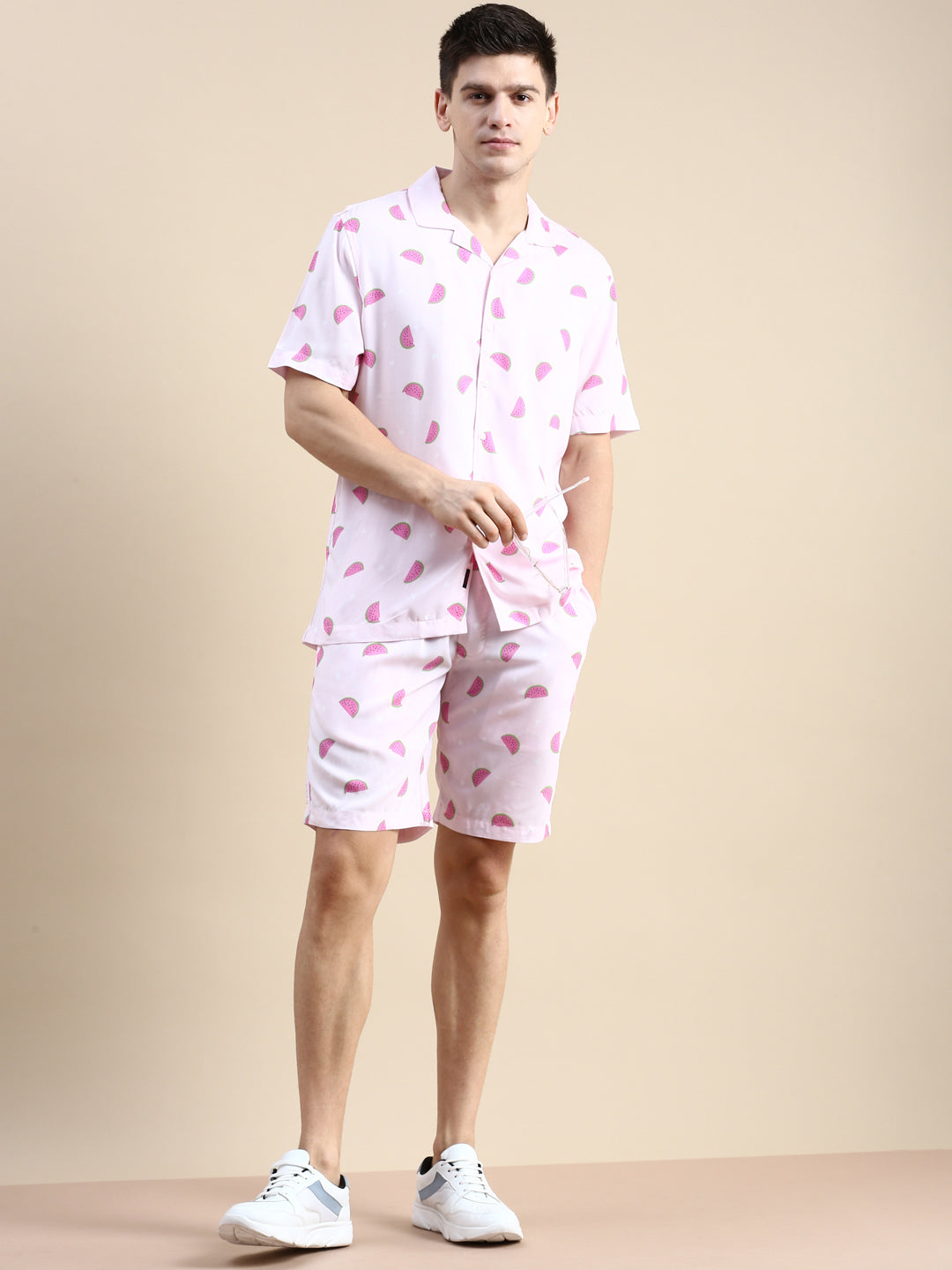 Men Pink Printed Casual Co ord Set