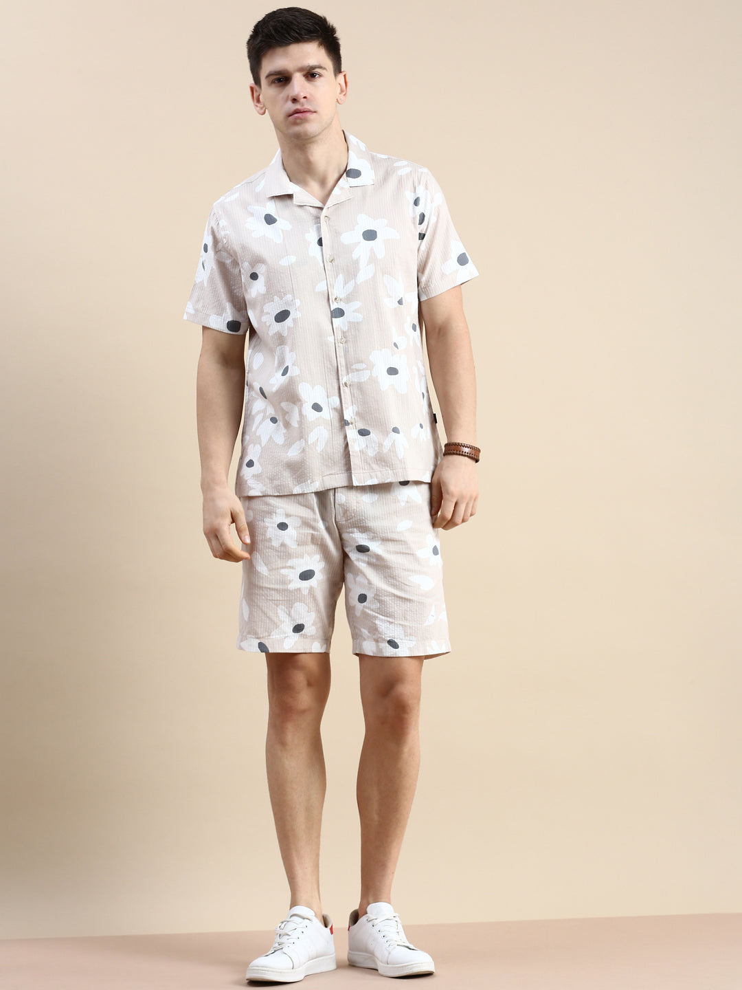 Men Beige Printed Casual Co ord Set