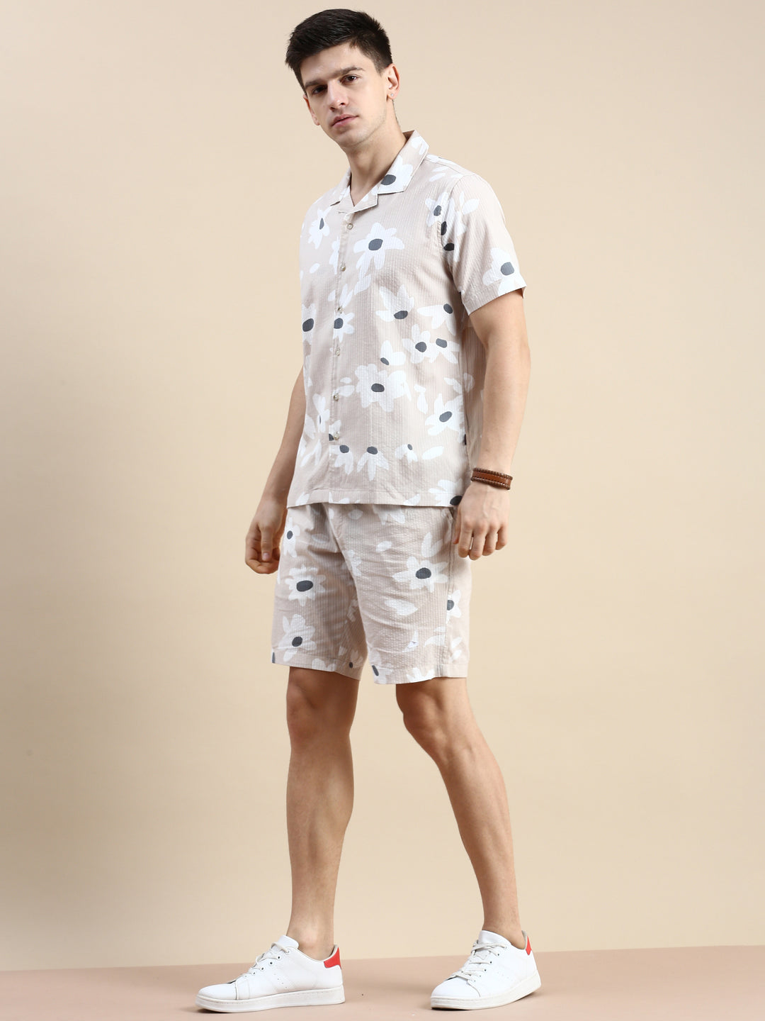 Men Beige Printed Casual Co ord Set