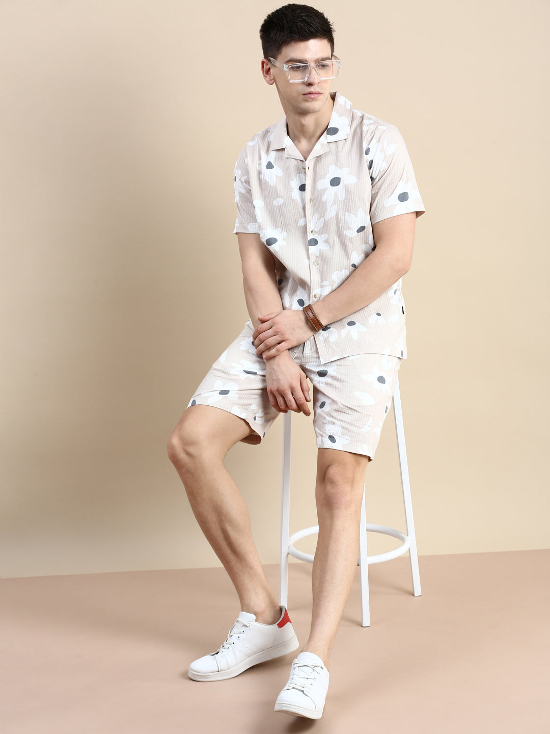 Men Beige Printed Casual Co ord Set